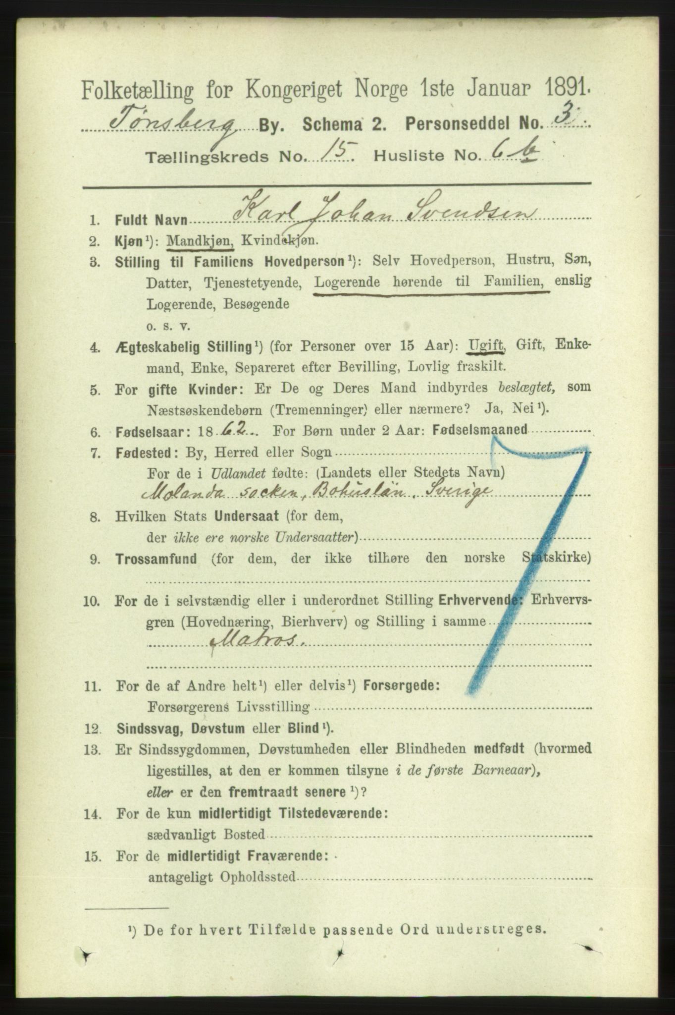 RA, 1891 census for 0705 Tønsberg, 1891, p. 4739