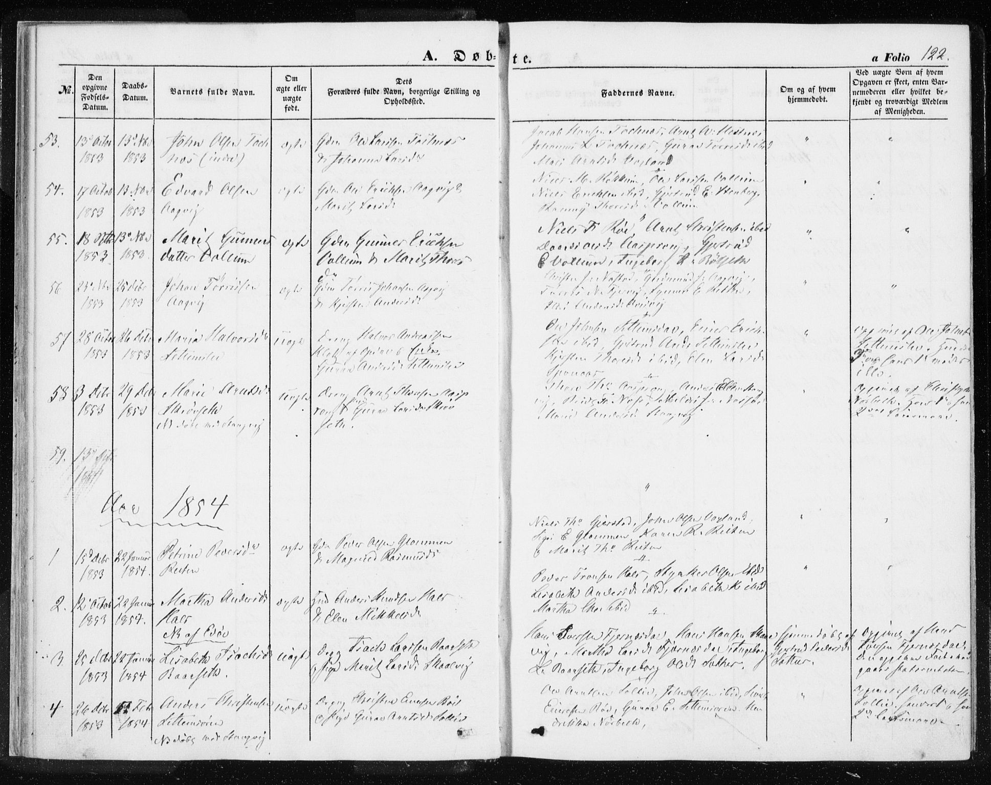 Ministerialprotokoller, klokkerbøker og fødselsregistre - Møre og Romsdal, SAT/A-1454/576/L0883: Parish register (official) no. 576A01, 1849-1865, p. 122
