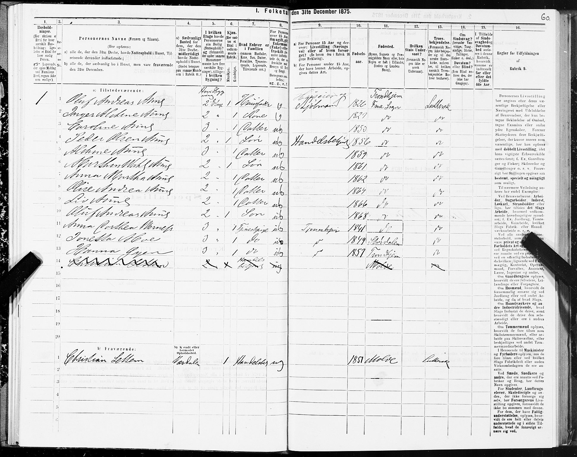 SAT, 1875 census for 1601 Trondheim, 1875, p. 1060