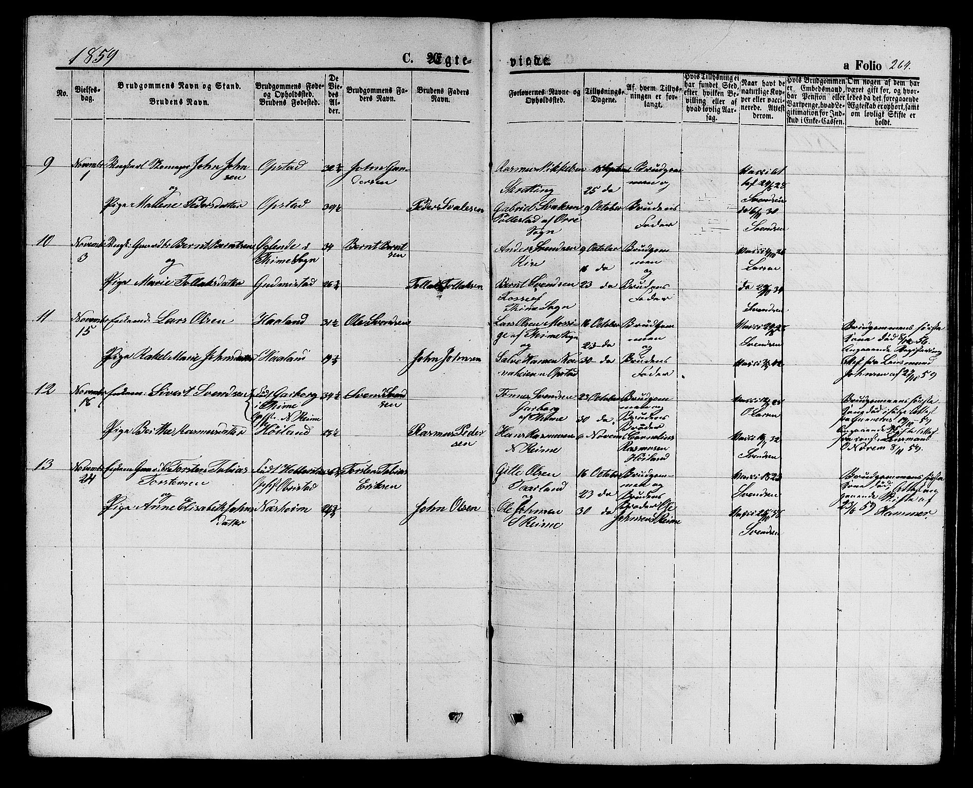 Hå sokneprestkontor, AV/SAST-A-101801/001/30BB/L0001: Parish register (copy) no. B 1, 1854-1883, p. 264