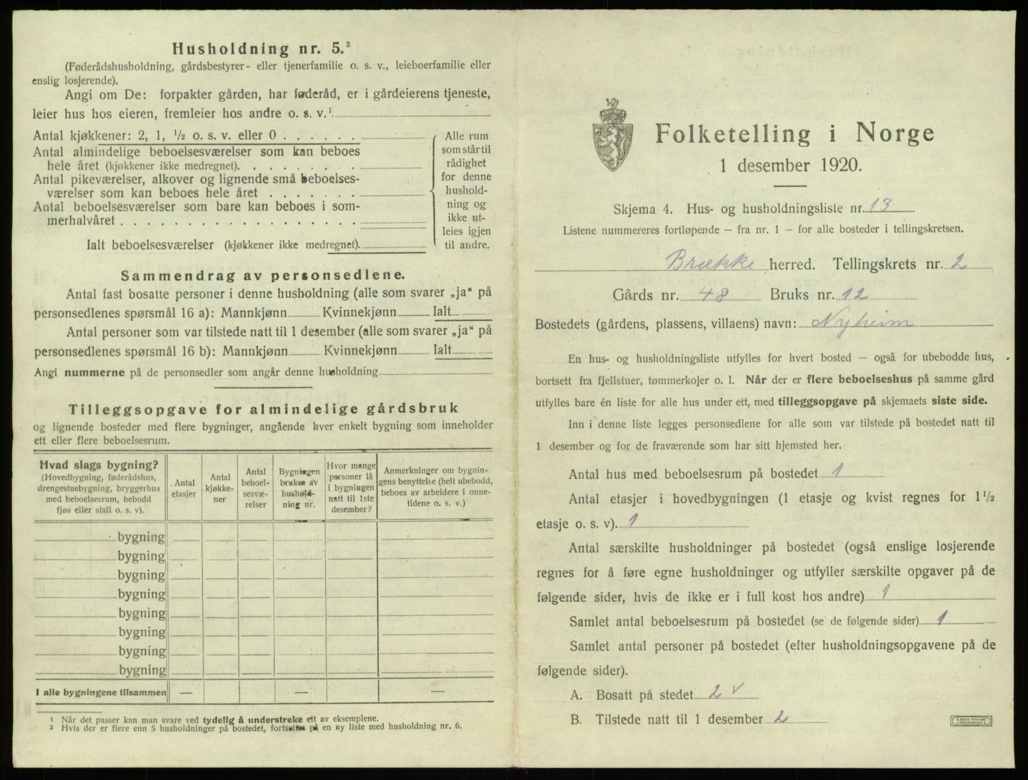 SAB, 1920 census for Brekke, 1920, p. 90