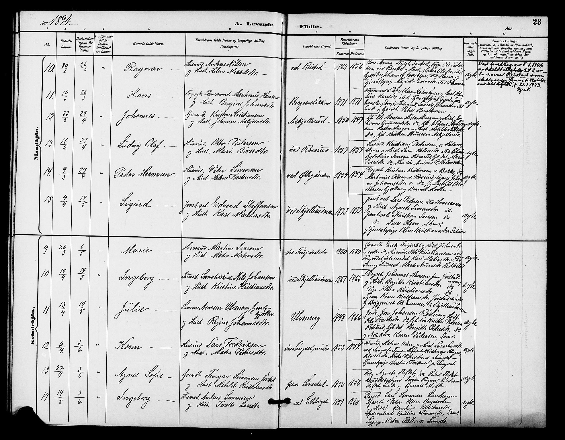 Fåberg prestekontor, AV/SAH-PREST-086/H/Ha/Hab/L0009: Parish register (copy) no. 9, 1891-1902, p. 23