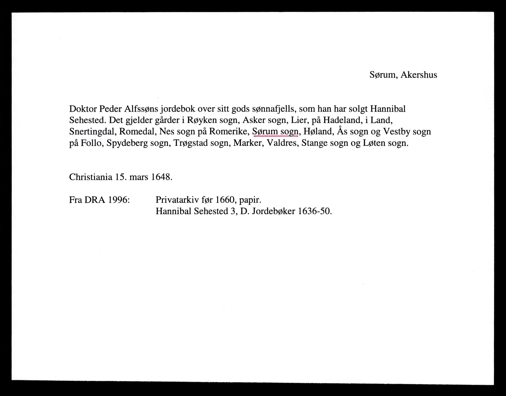 Riksarkivets diplomsamling, AV/RA-EA-5965/F35/F35e/L0006: Registreringssedler Akershus 2, 1400-1700, p. 443