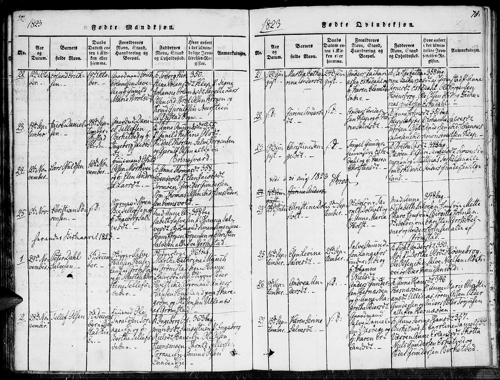 Fjære sokneprestkontor, AV/SAK-1111-0011/F/Fa/L0001: Parish register (official) no. A 1 /1, 1816-1826, p. 78