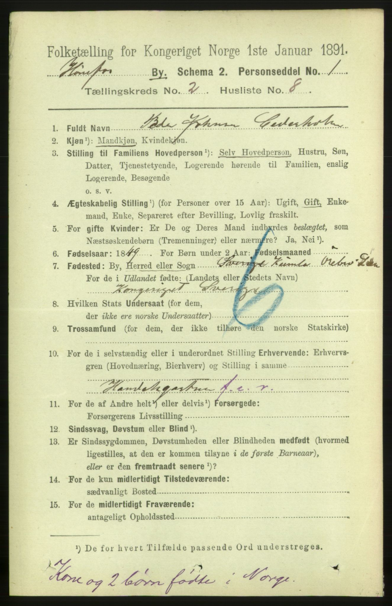 RA, 1891 census for 0601 Hønefoss, 1891, p. 633