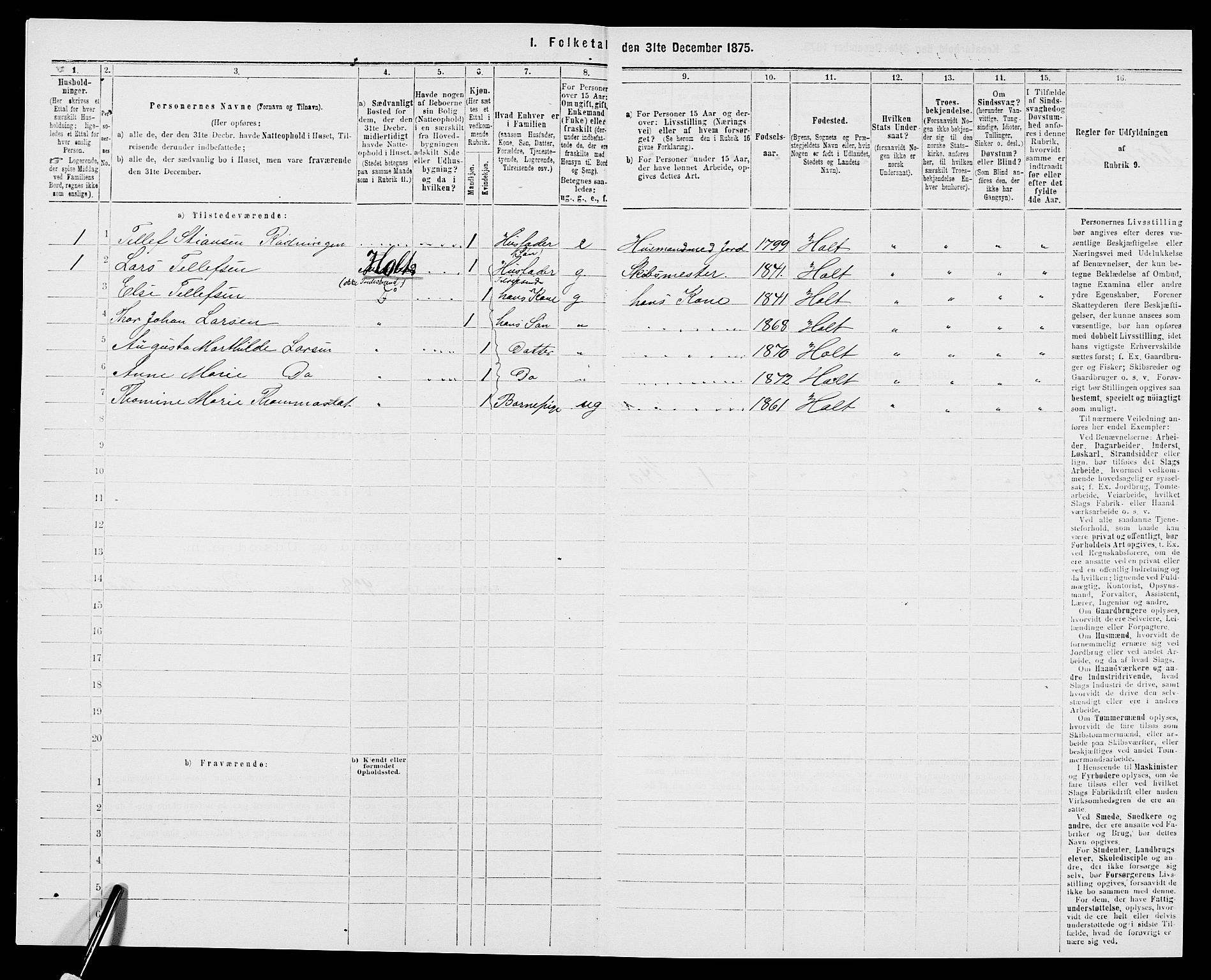 SAK, 1875 census for 0914L Holt/Holt, 1875, p. 407