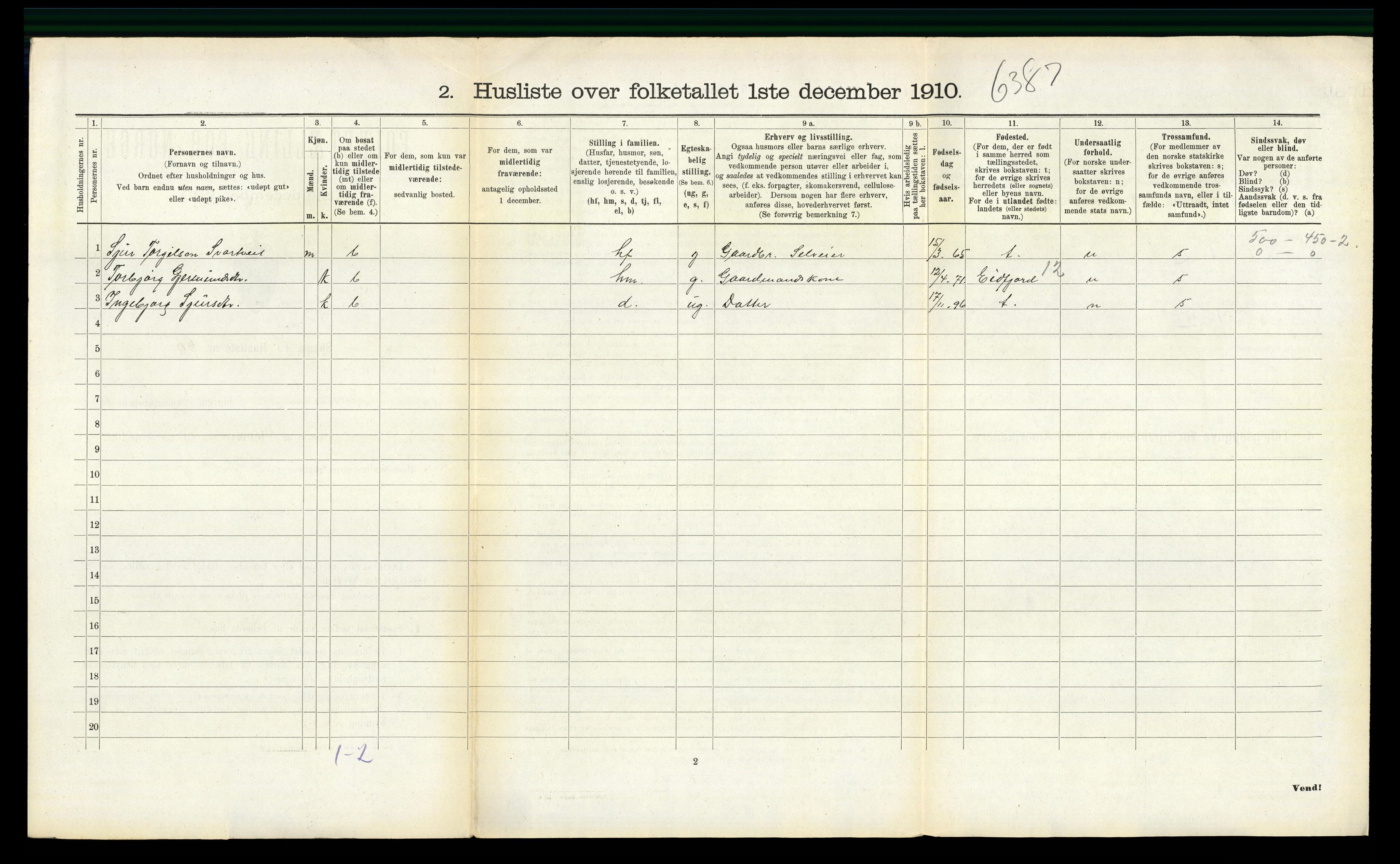 RA, 1910 census for Ullensvang, 1910, p. 1798