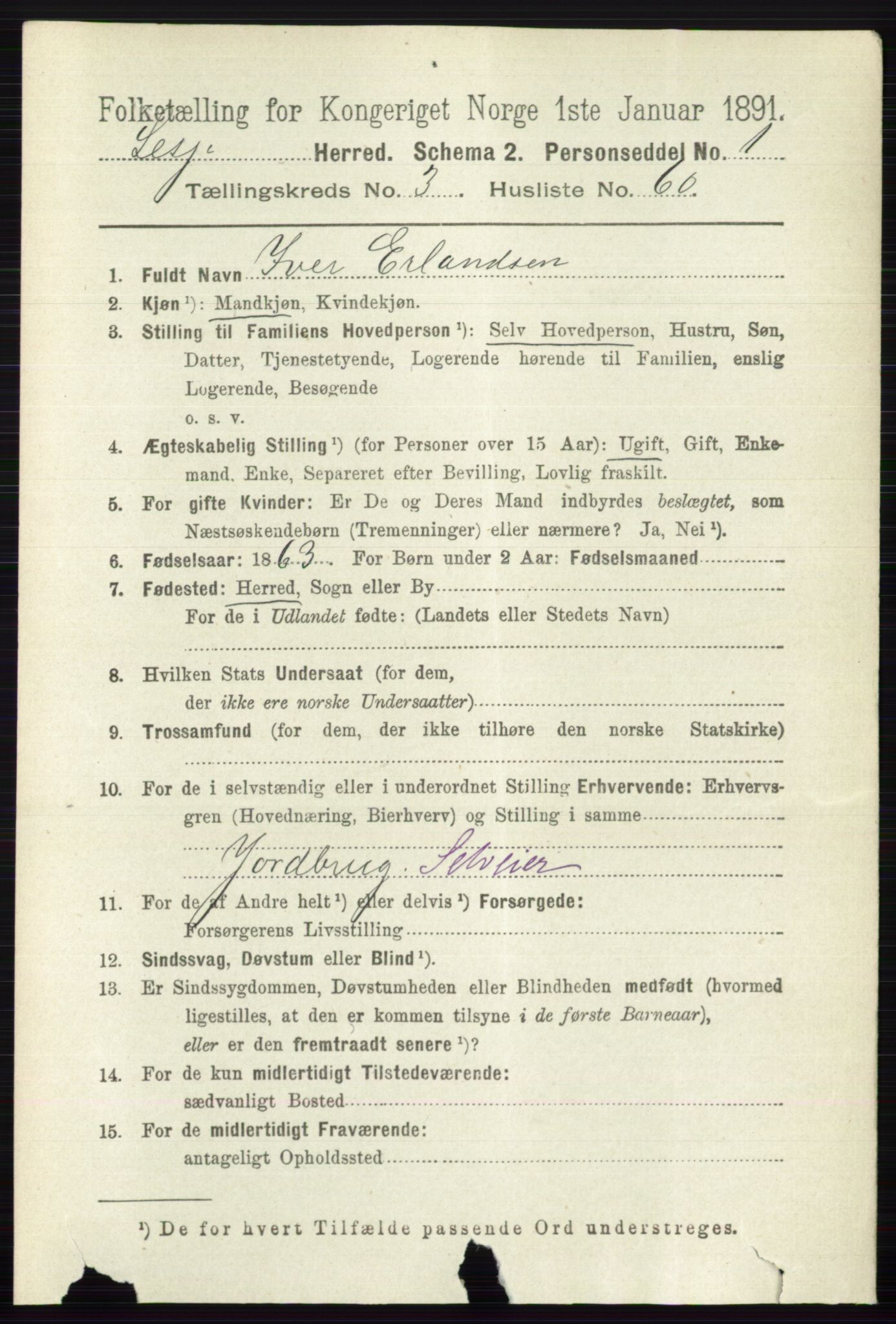 RA, 1891 census for 0512 Lesja, 1891, p. 999