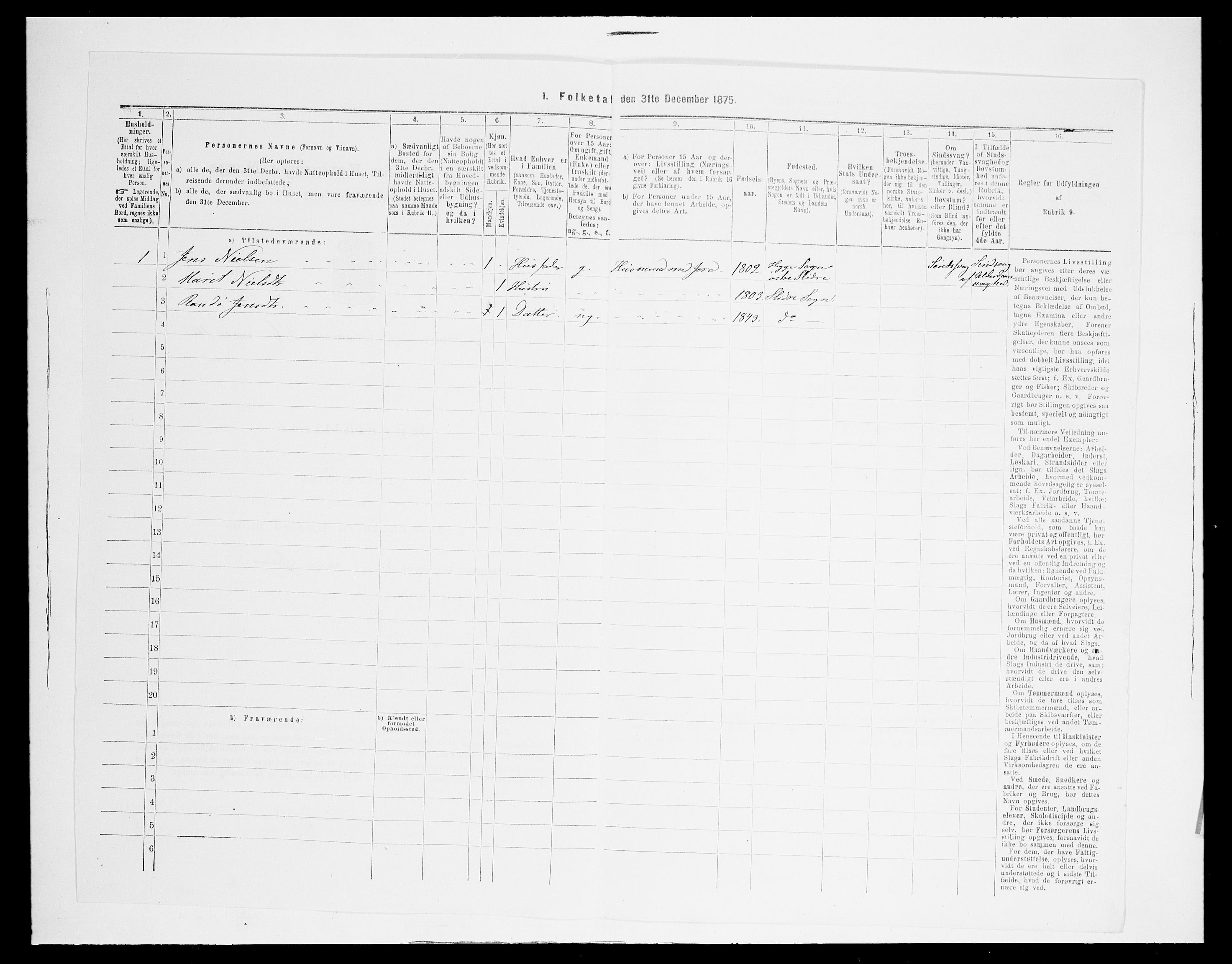 SAH, 1875 census for 0543P Vestre Slidre, 1875, p. 353