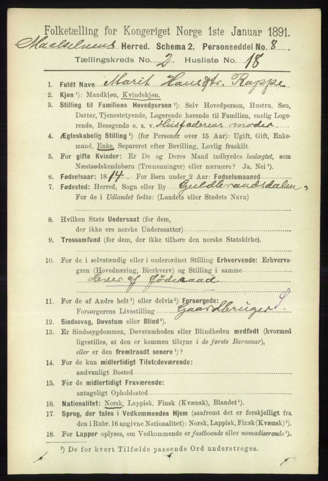 RA, 1891 census for 1924 Målselv, 1891, p. 403