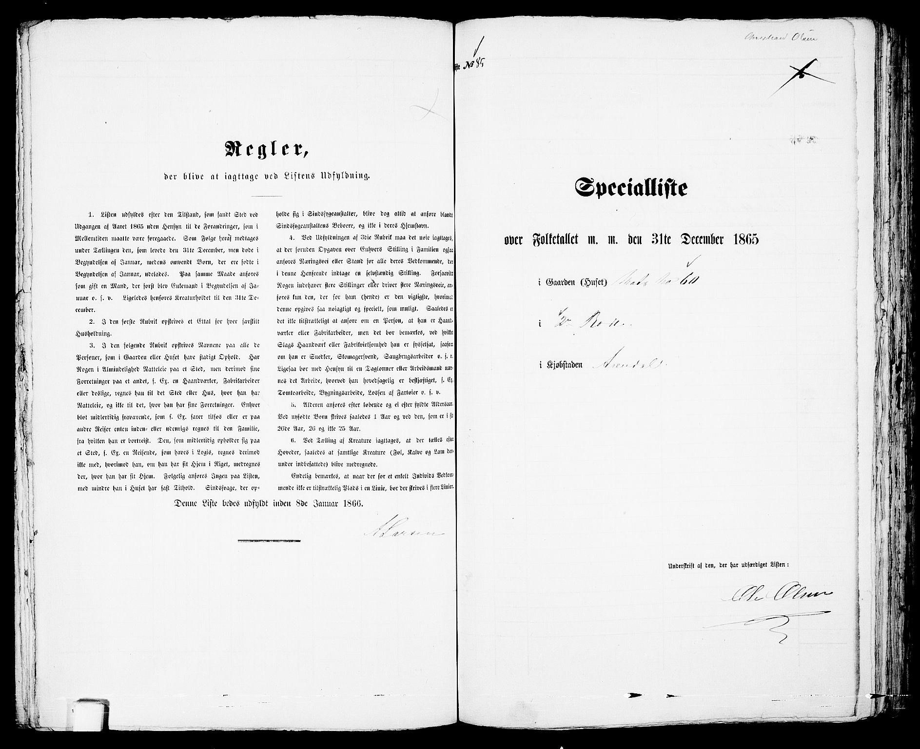 RA, 1865 census for Arendal, 1865, p. 175