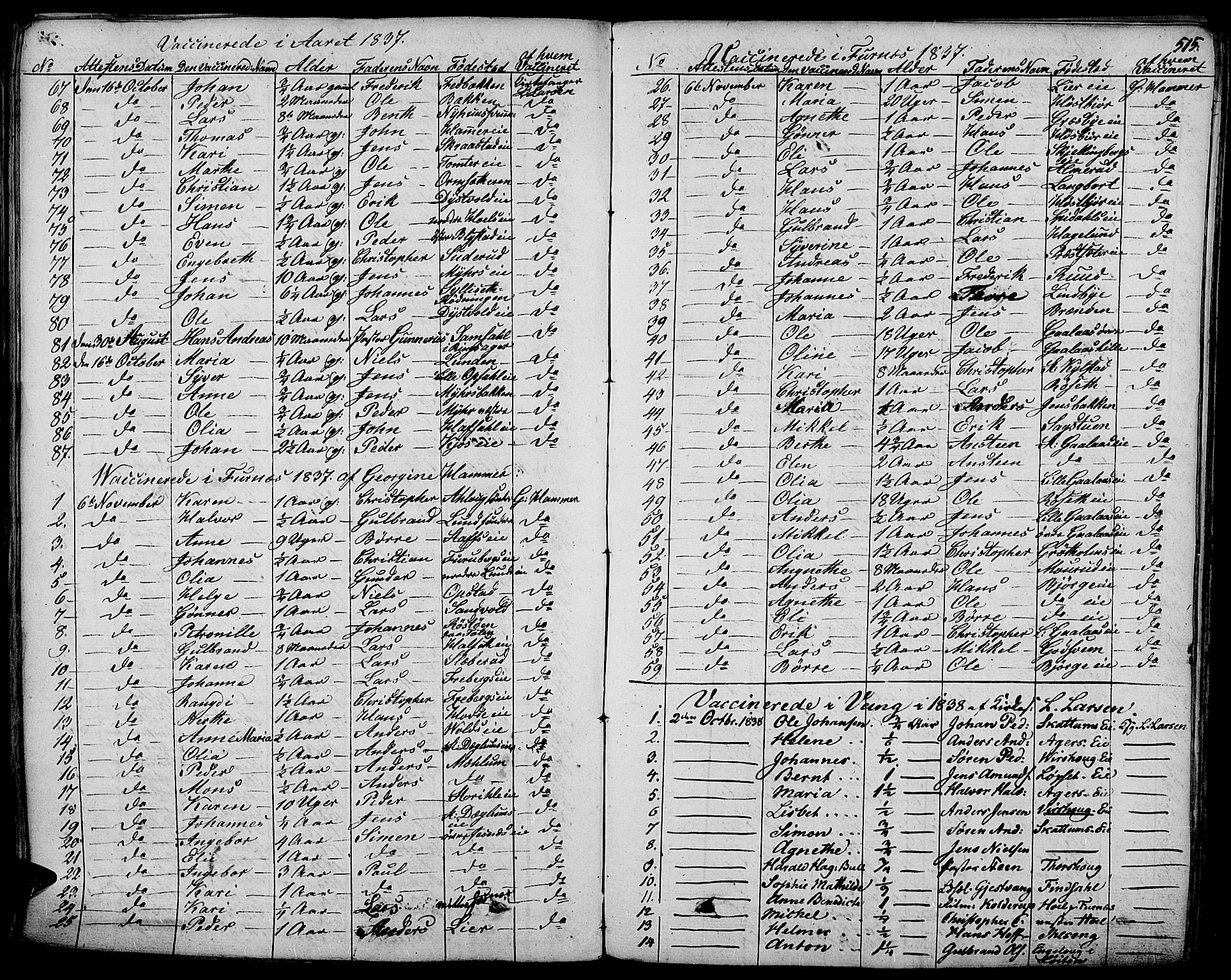 Vang prestekontor, Hedmark, SAH/PREST-008/H/Ha/Haa/L0009: Parish register (official) no. 9, 1826-1841, p. 515