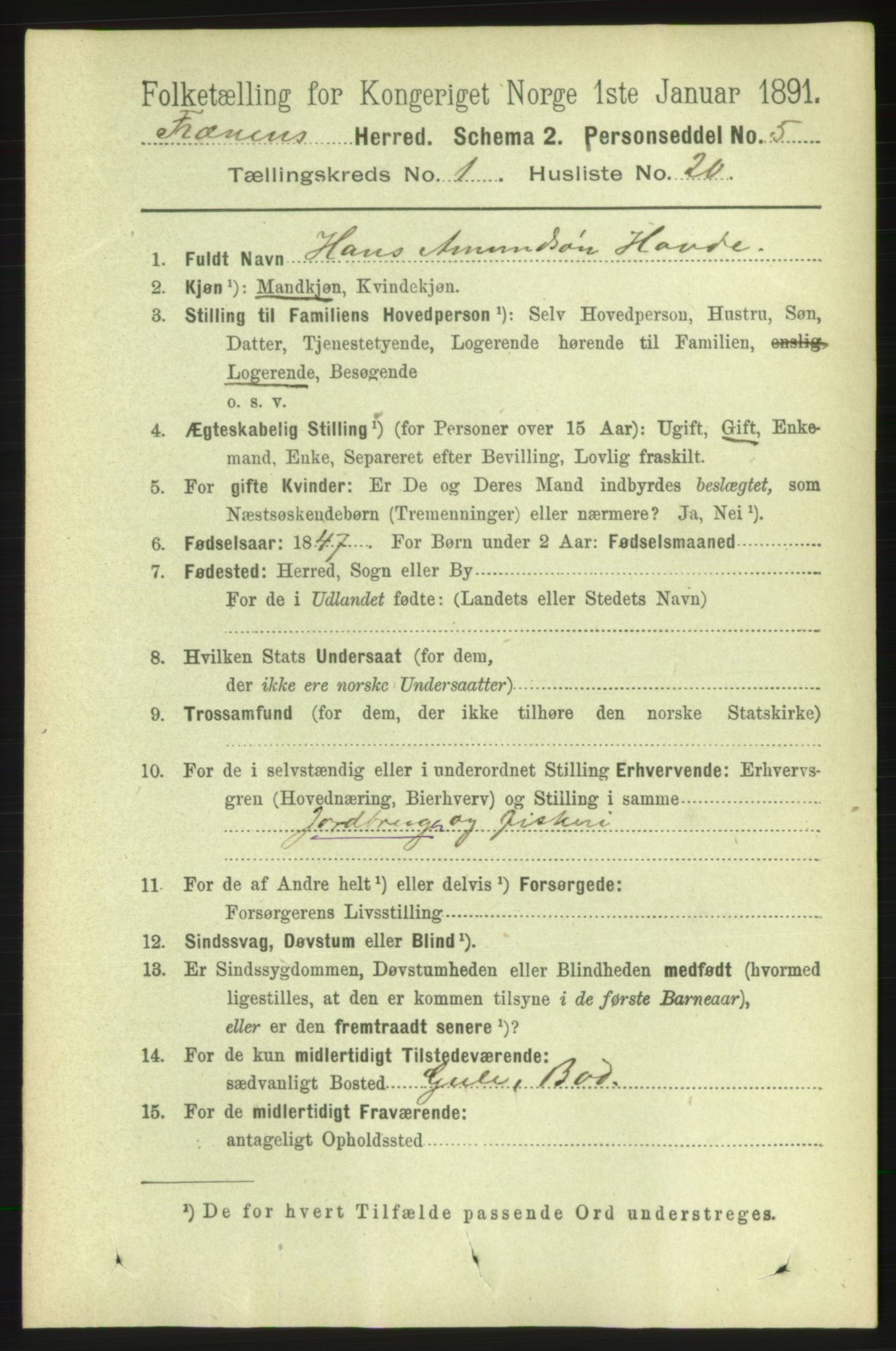 RA, 1891 census for 1548 Fræna, 1891, p. 207