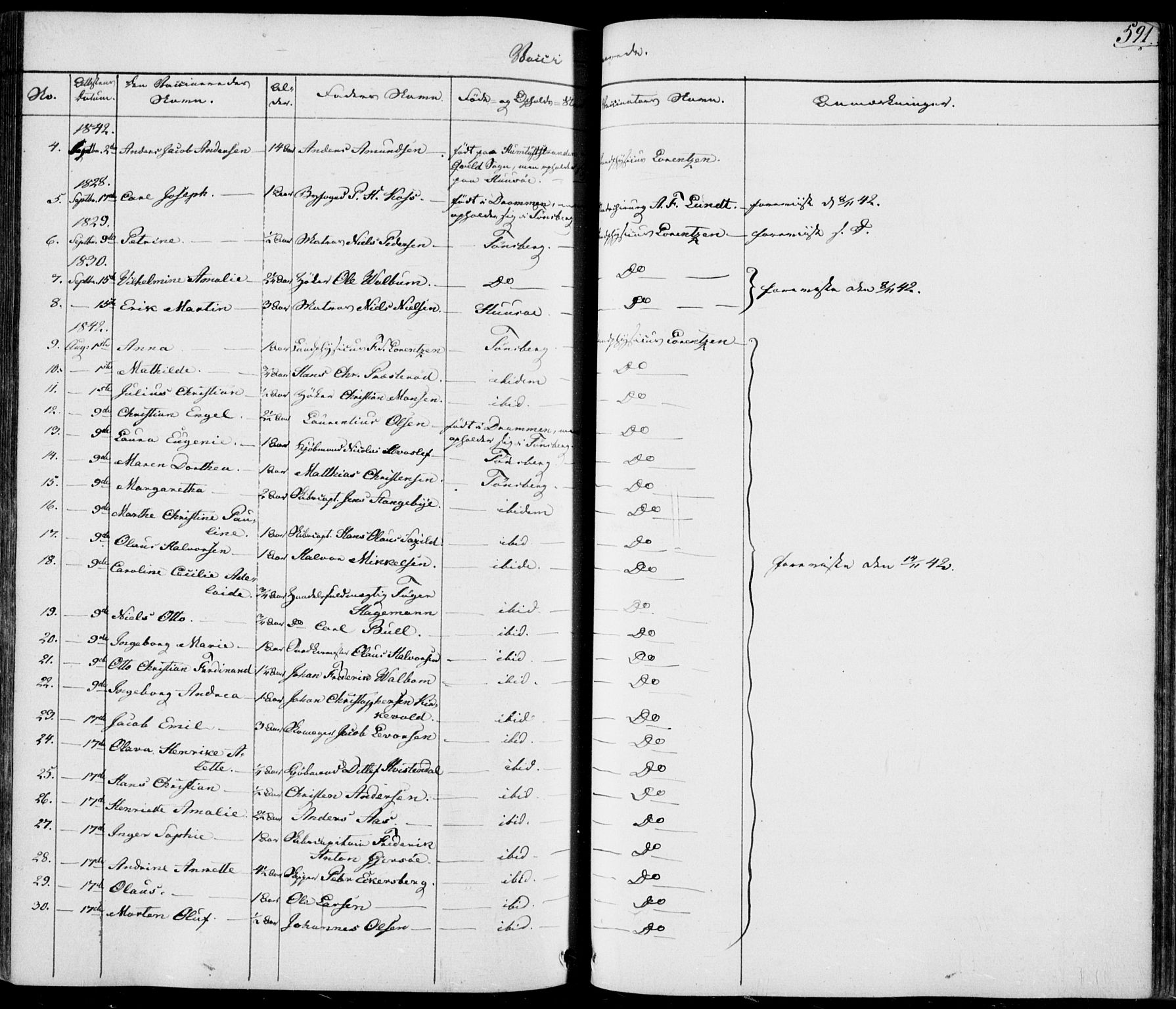 Tønsberg kirkebøker, AV/SAKO-A-330/F/Fa/L0006: Parish register (official) no. I 6, 1836-1844, p. 591