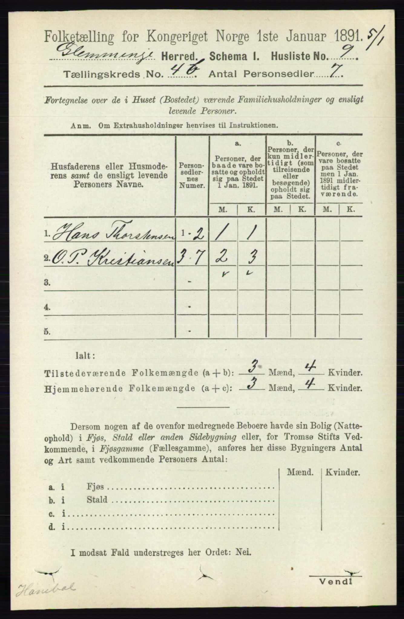 RA, 1891 census for 0132 Glemmen, 1891, p. 4743