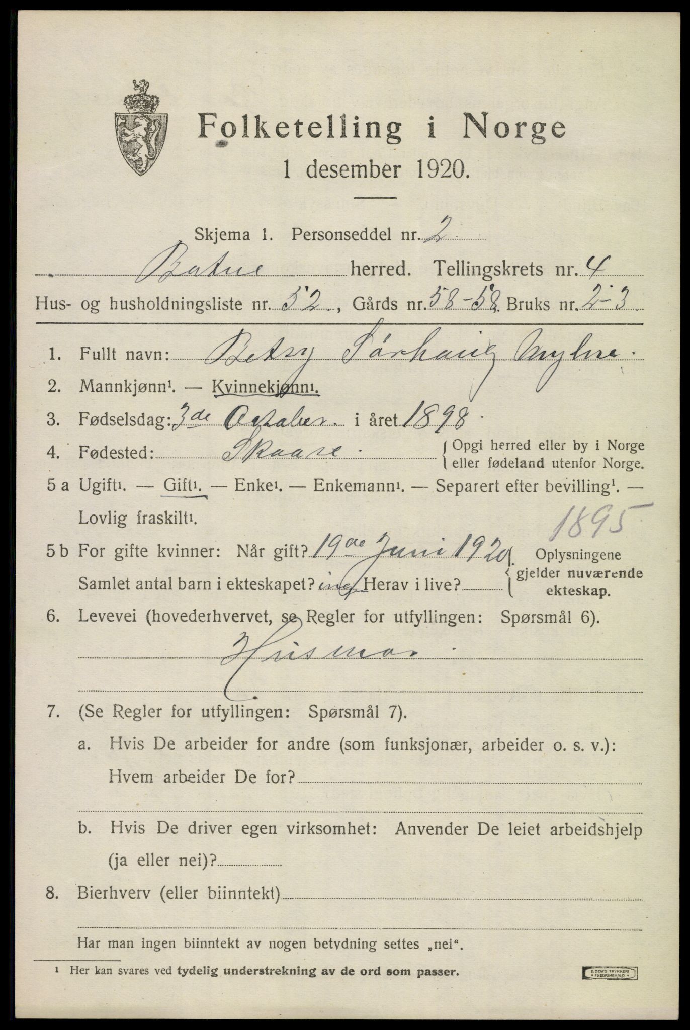 SAKO, 1920 census for Botne, 1920, p. 4201