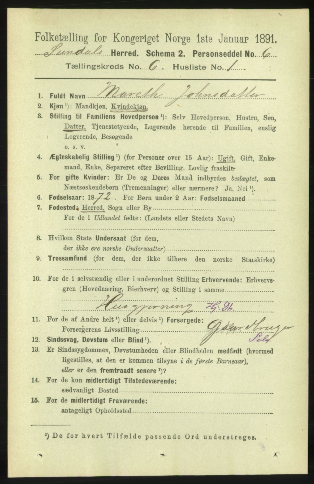 RA, 1891 census for 1563 Sunndal, 1891, p. 1580