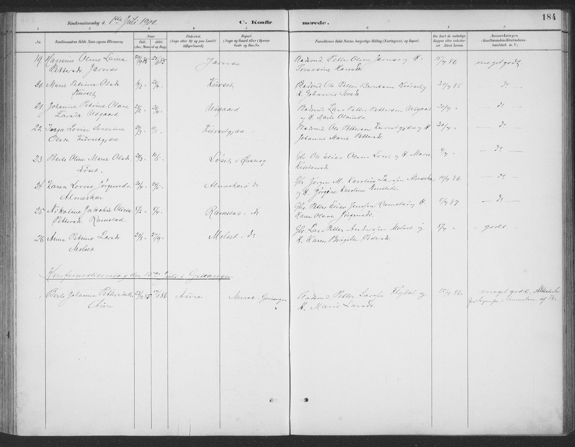 Ministerialprotokoller, klokkerbøker og fødselsregistre - Møre og Romsdal, SAT/A-1454/523/L0335: Parish register (official) no. 523A02, 1891-1911, p. 184