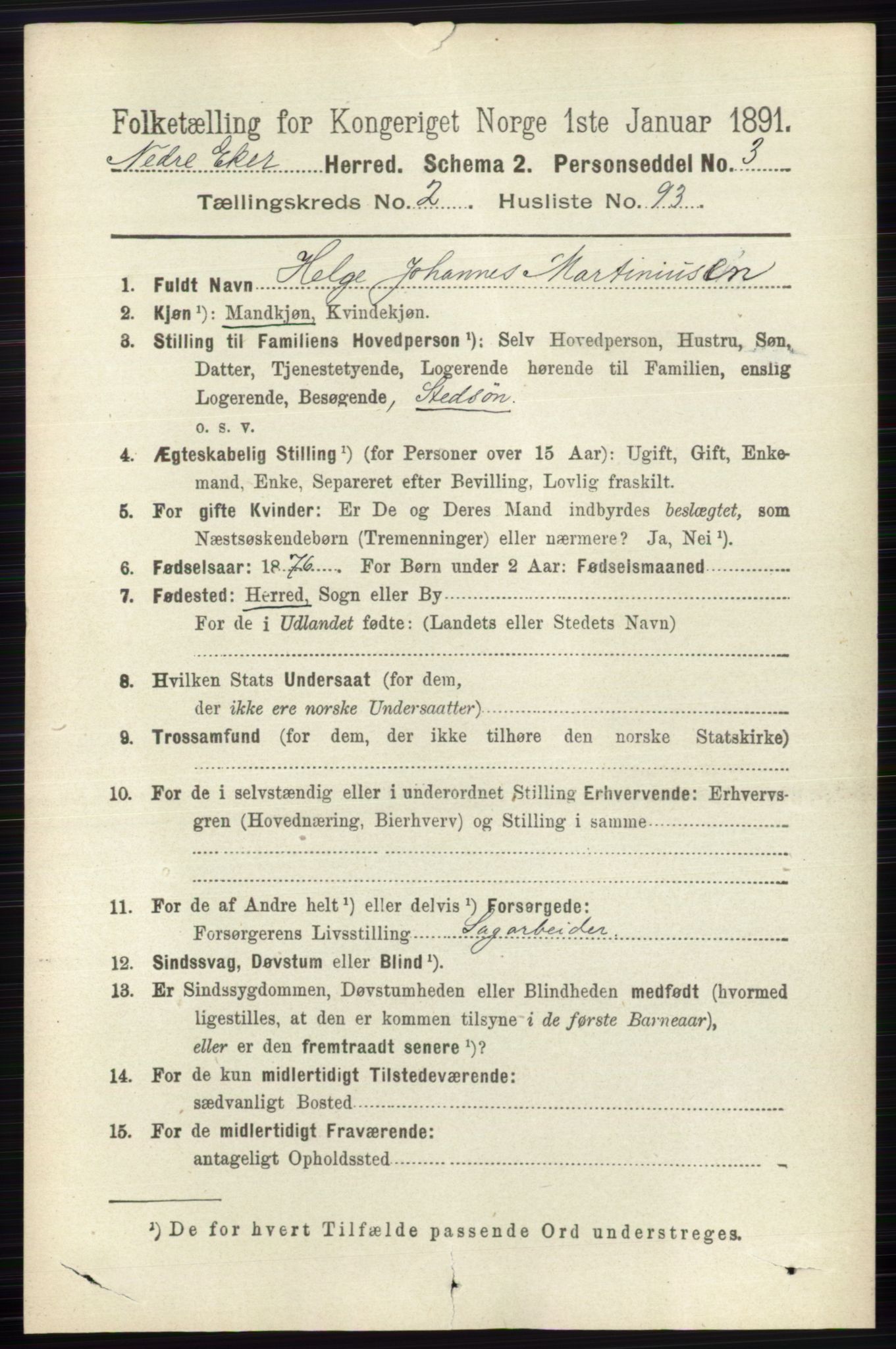 RA, 1891 census for 0625 Nedre Eiker, 1891, p. 1058