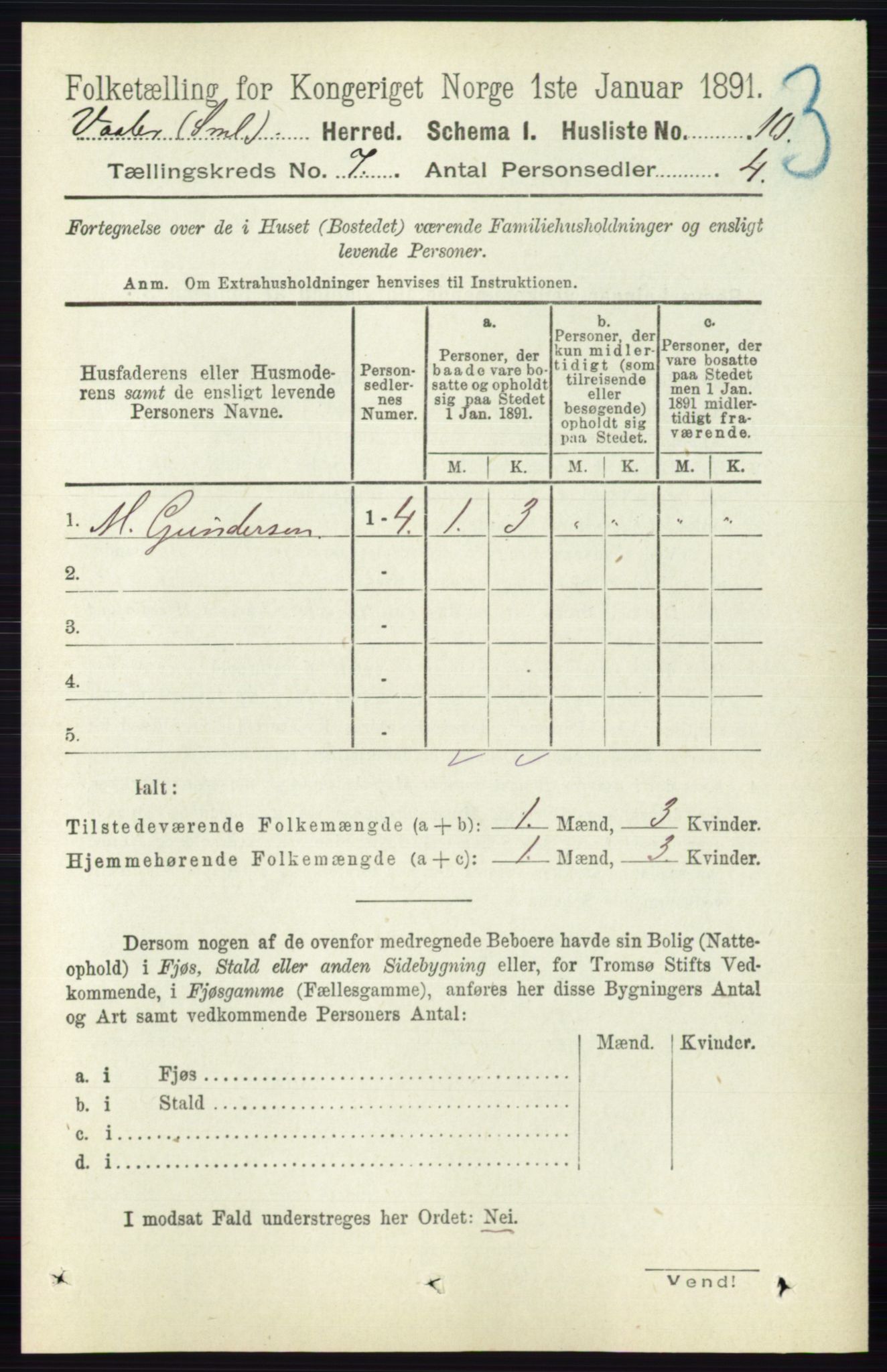RA, 1891 census for 0137 Våler, 1891, p. 2807