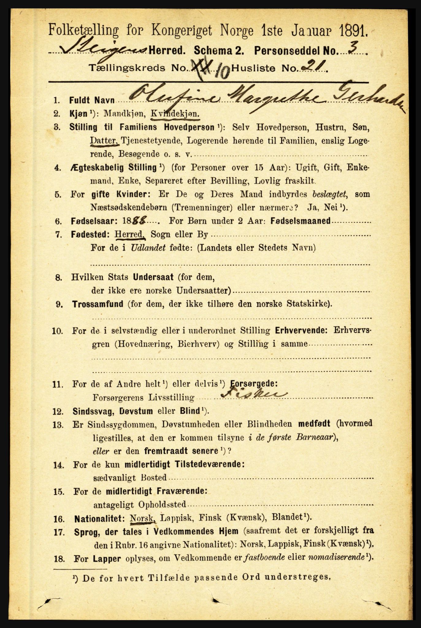 RA, 1891 census for 1848 Steigen, 1891, p. 3569