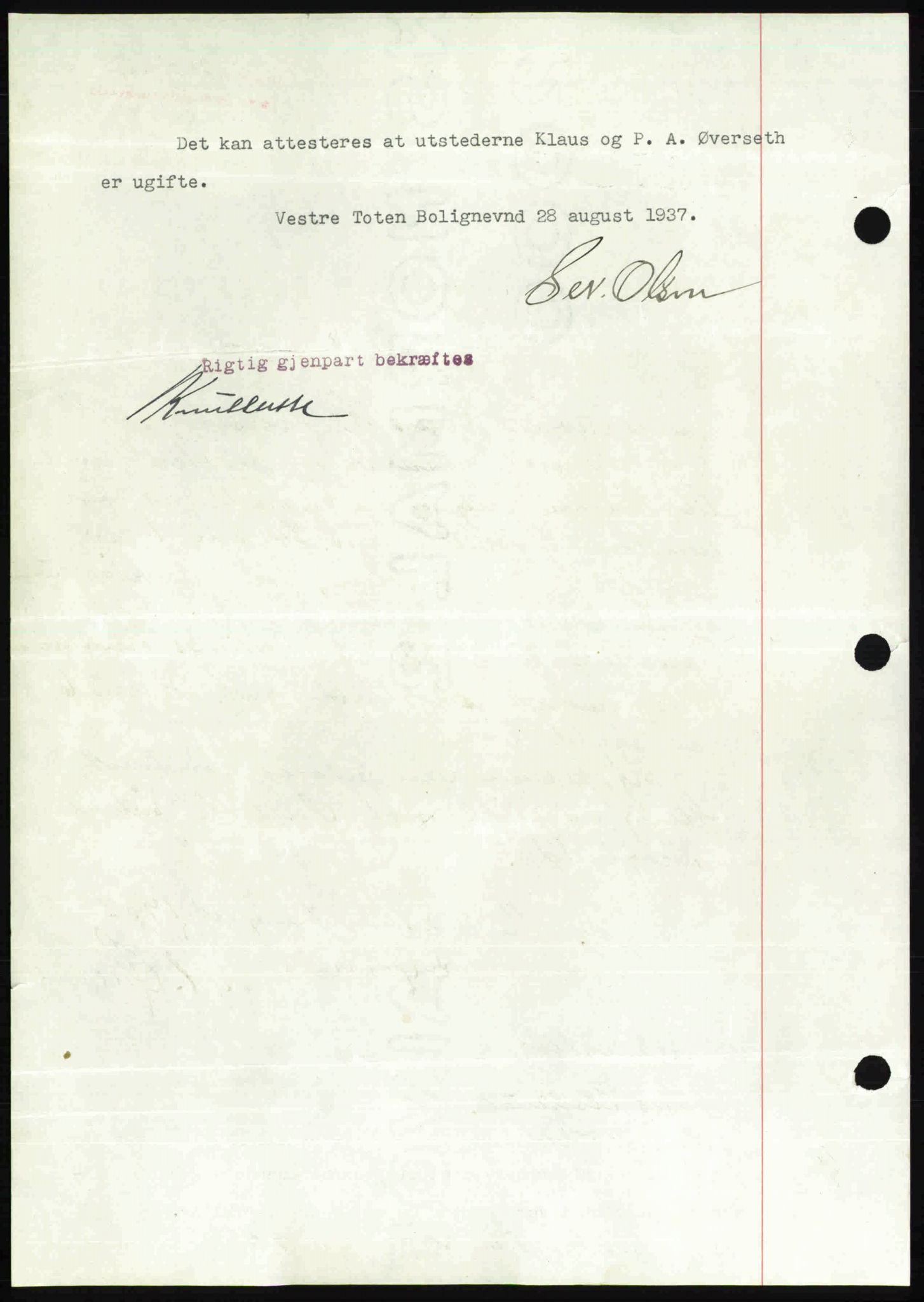 Toten tingrett, SAH/TING-006/H/Hb/Hbc/L0003: Mortgage book no. Hbc-03, 1937-1938, Diary no: : 2054/1937