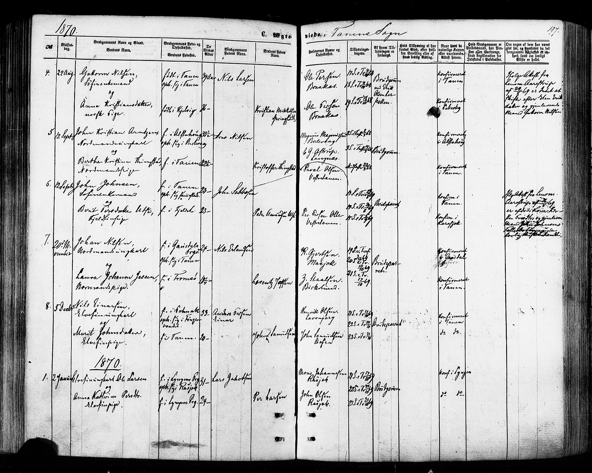 Tana sokneprestkontor, SATØ/S-1334/H/Ha/L0002kirke: Parish register (official) no. 2 /1, 1861-1877, p. 197
