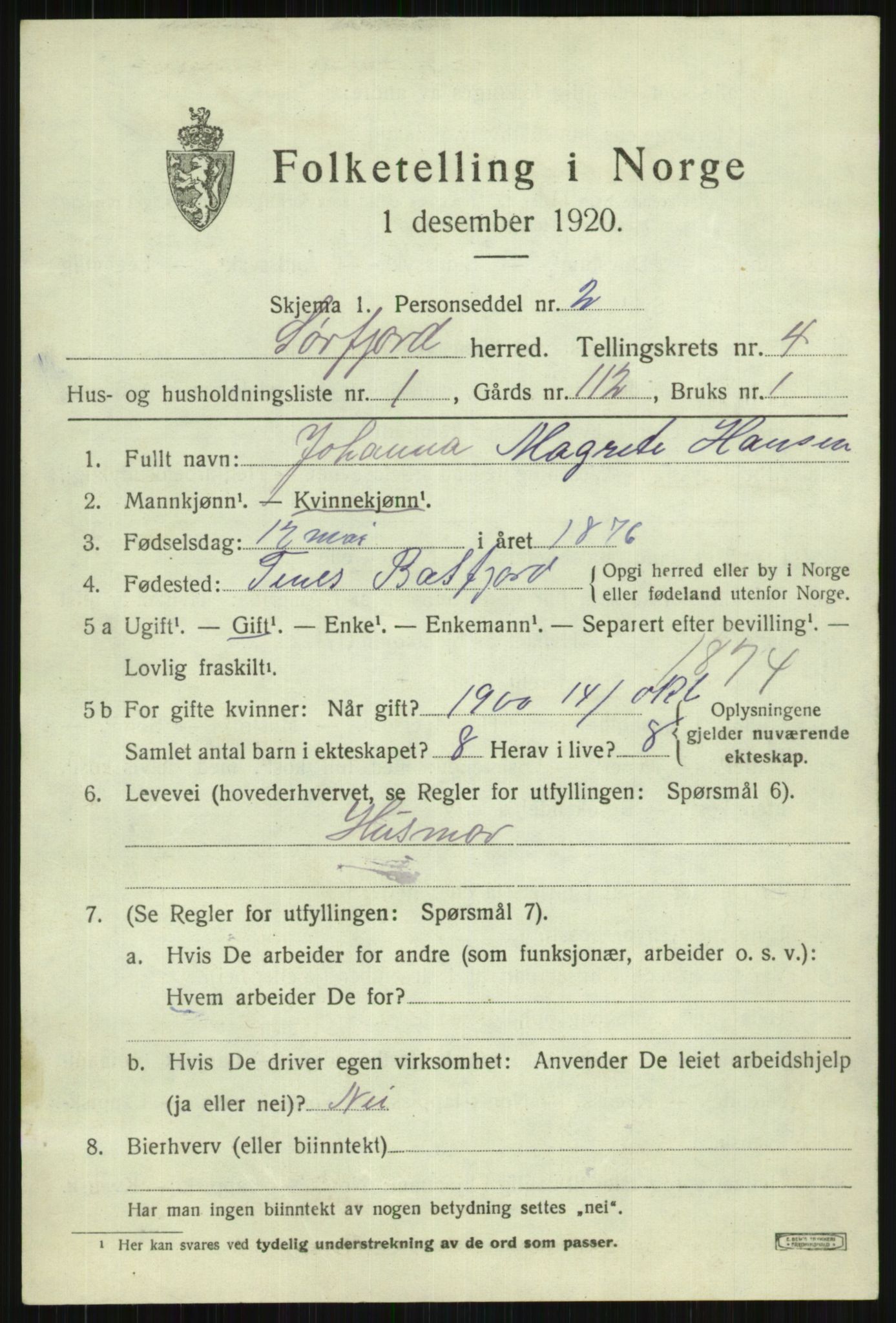 SATØ, 1920 census for Sørfjord, 1920, p. 1352