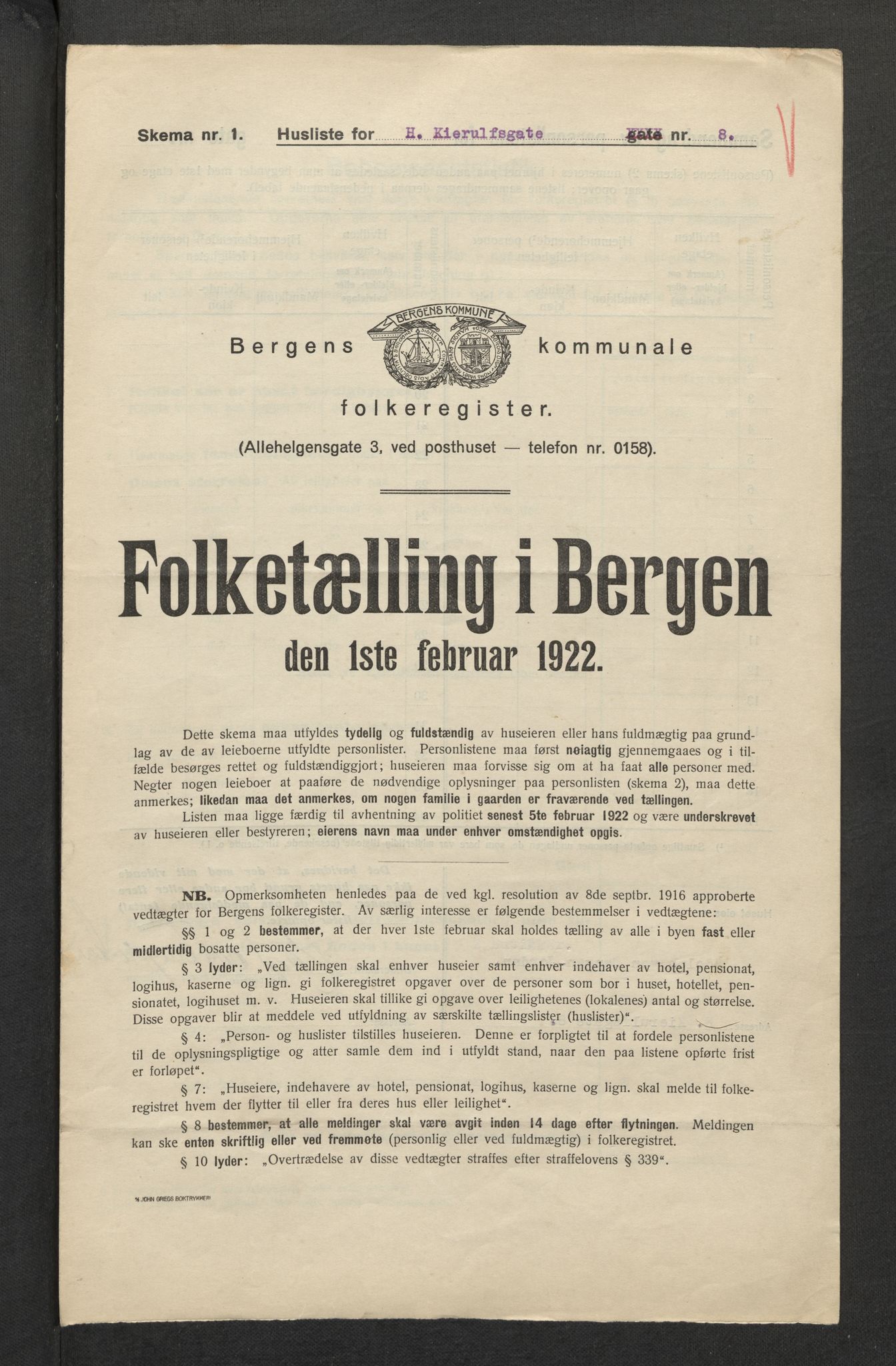 SAB, Municipal Census 1922 for Bergen, 1922, p. 11938