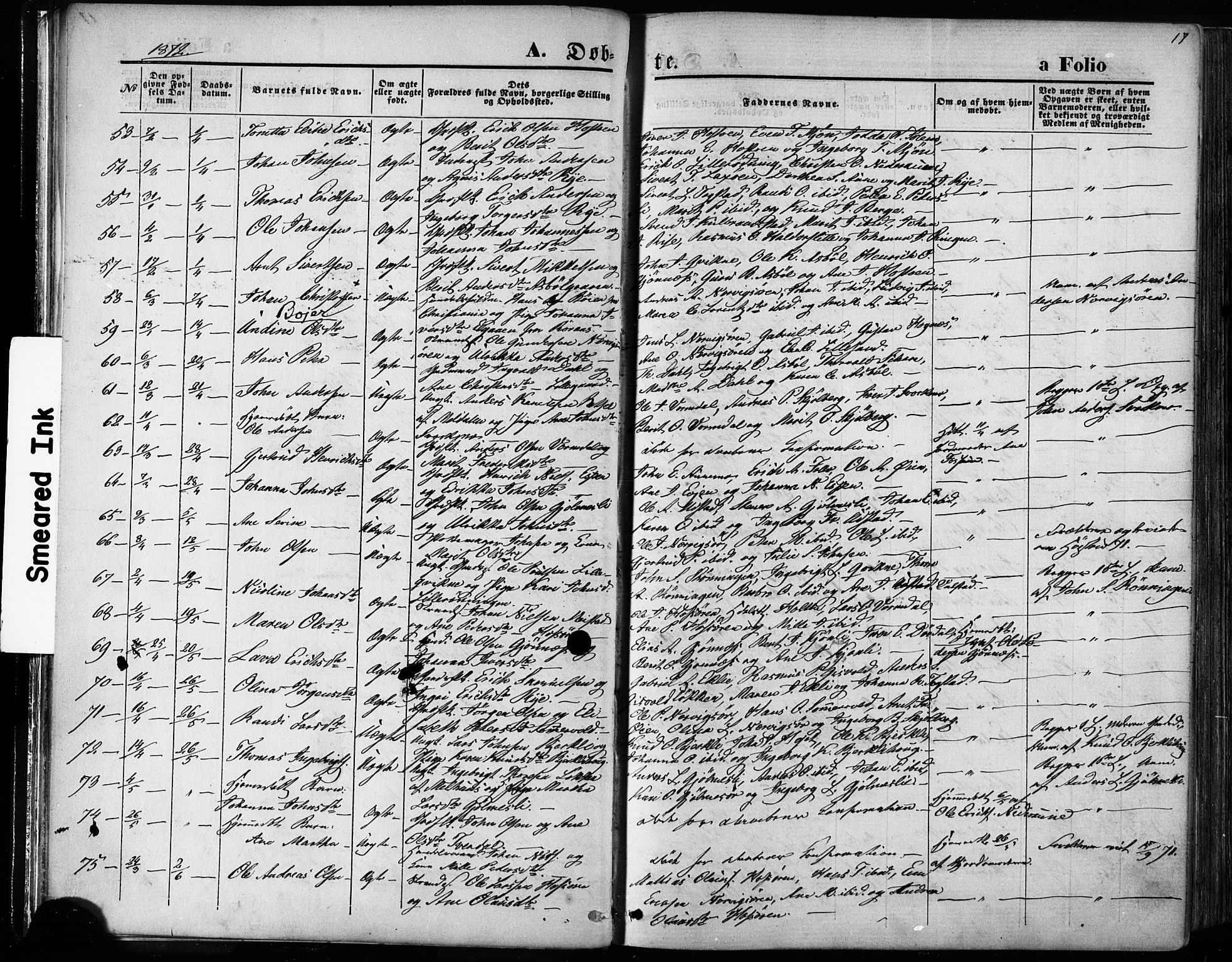 Ministerialprotokoller, klokkerbøker og fødselsregistre - Sør-Trøndelag, SAT/A-1456/668/L0807: Parish register (official) no. 668A07, 1870-1880, p. 17