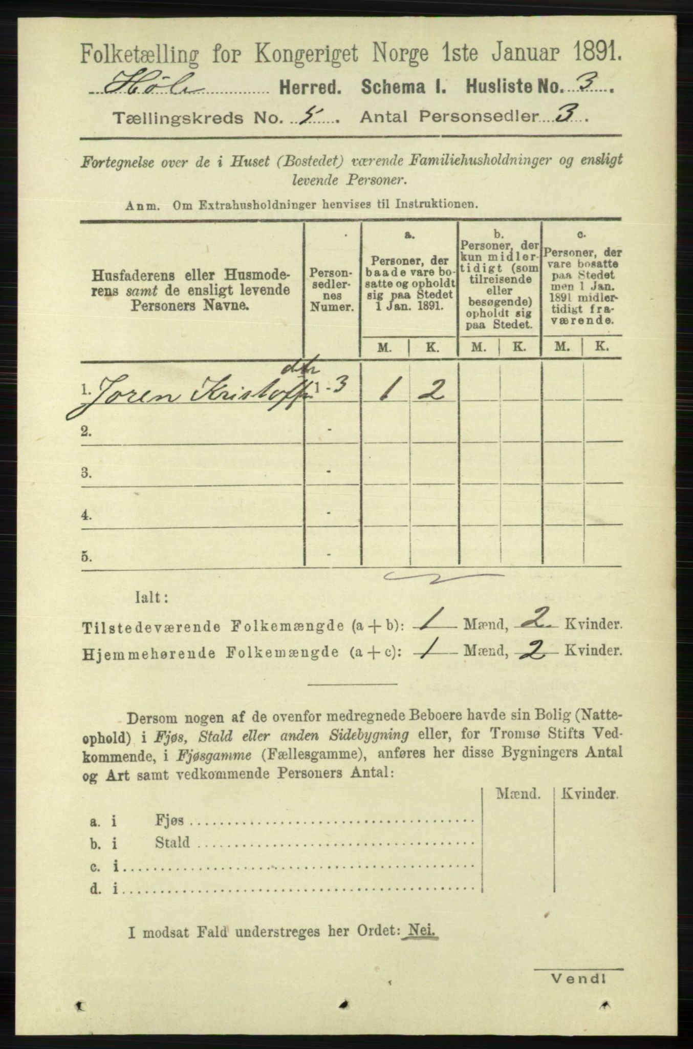 RA, 1891 census for 1128 Høle, 1891, p. 1017