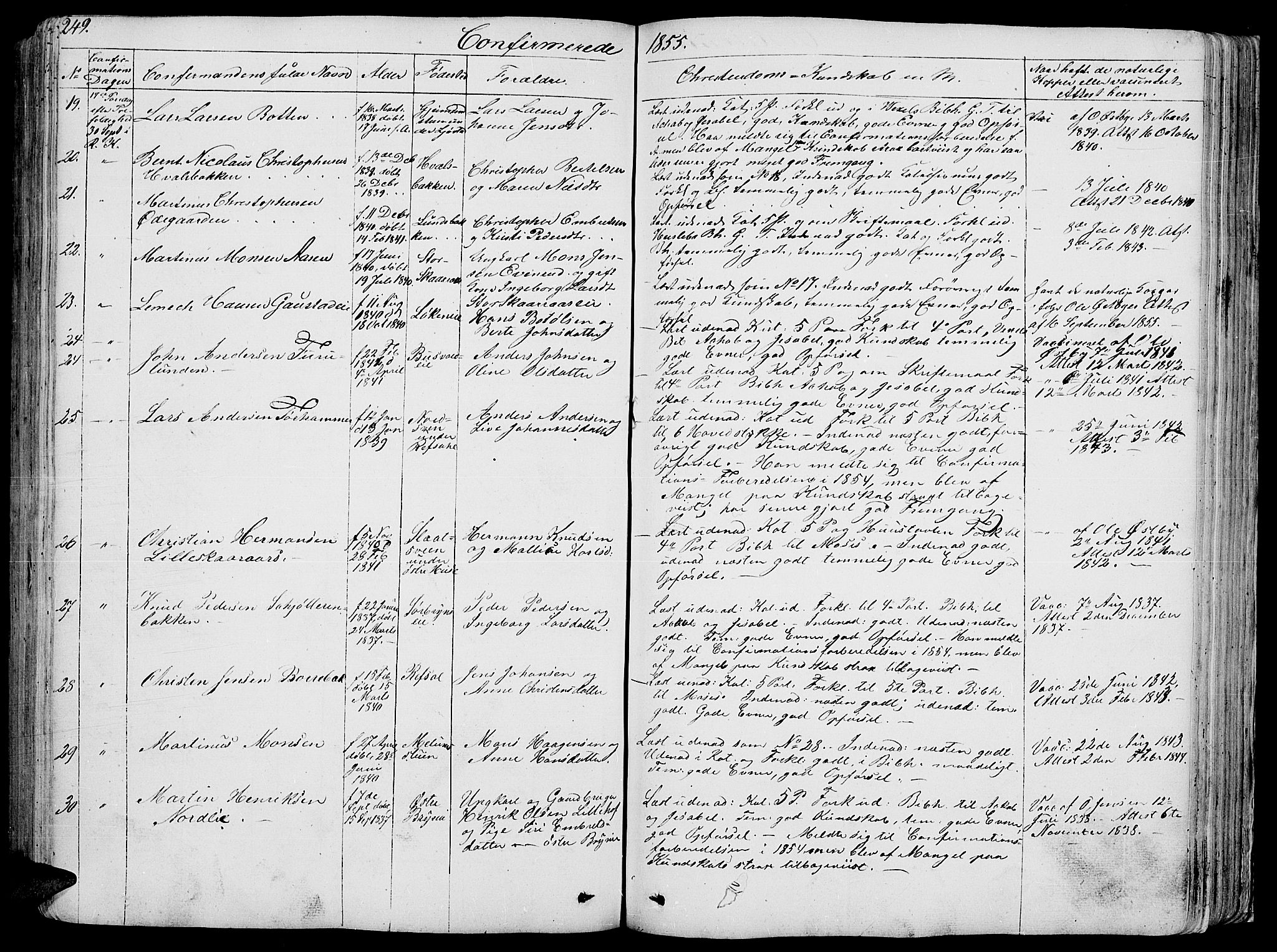 Romedal prestekontor, AV/SAH-PREST-004/L/L0009: Parish register (copy) no. 9, 1846-1866, p. 249