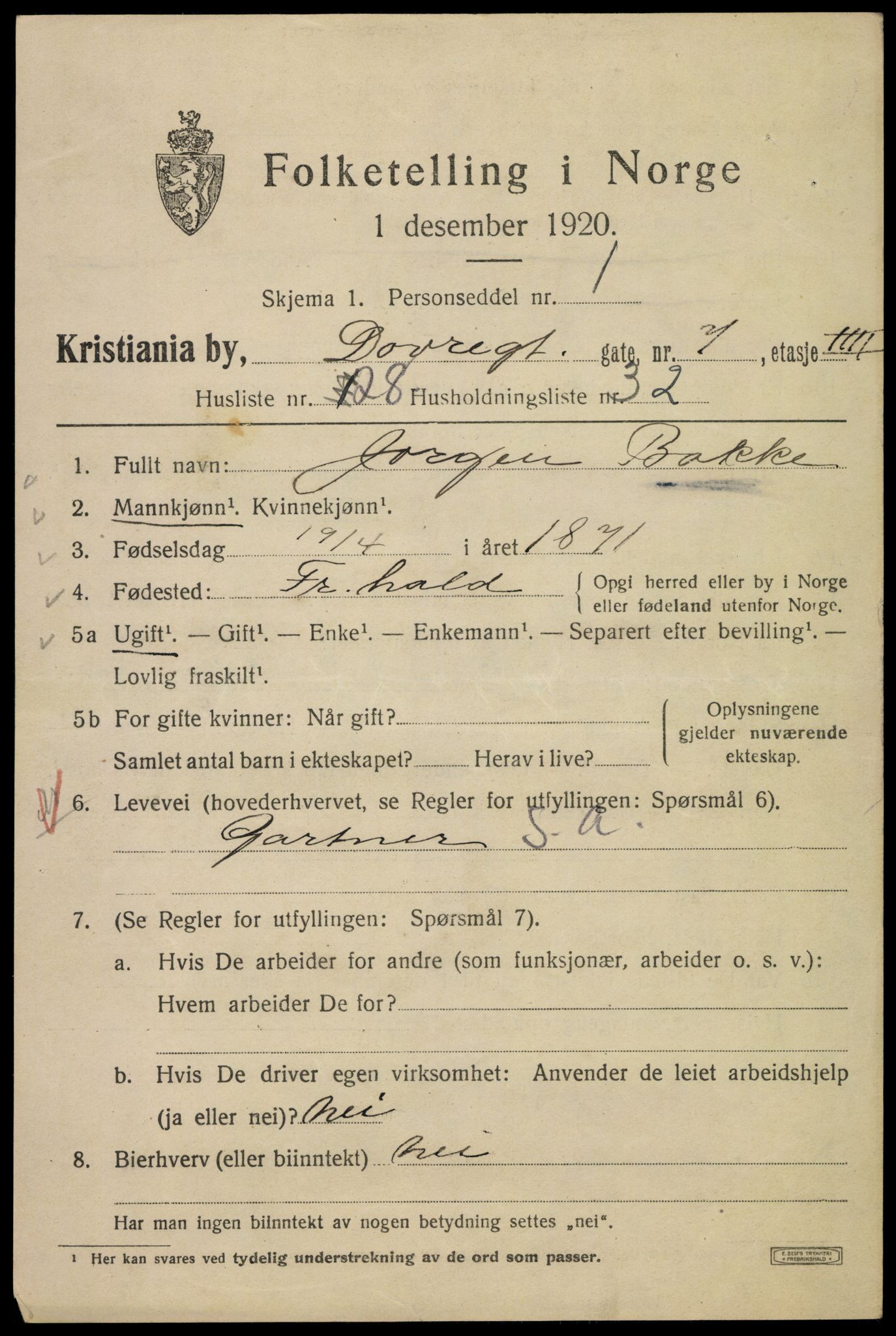 SAO, 1920 census for Kristiania, 1920, p. 200579