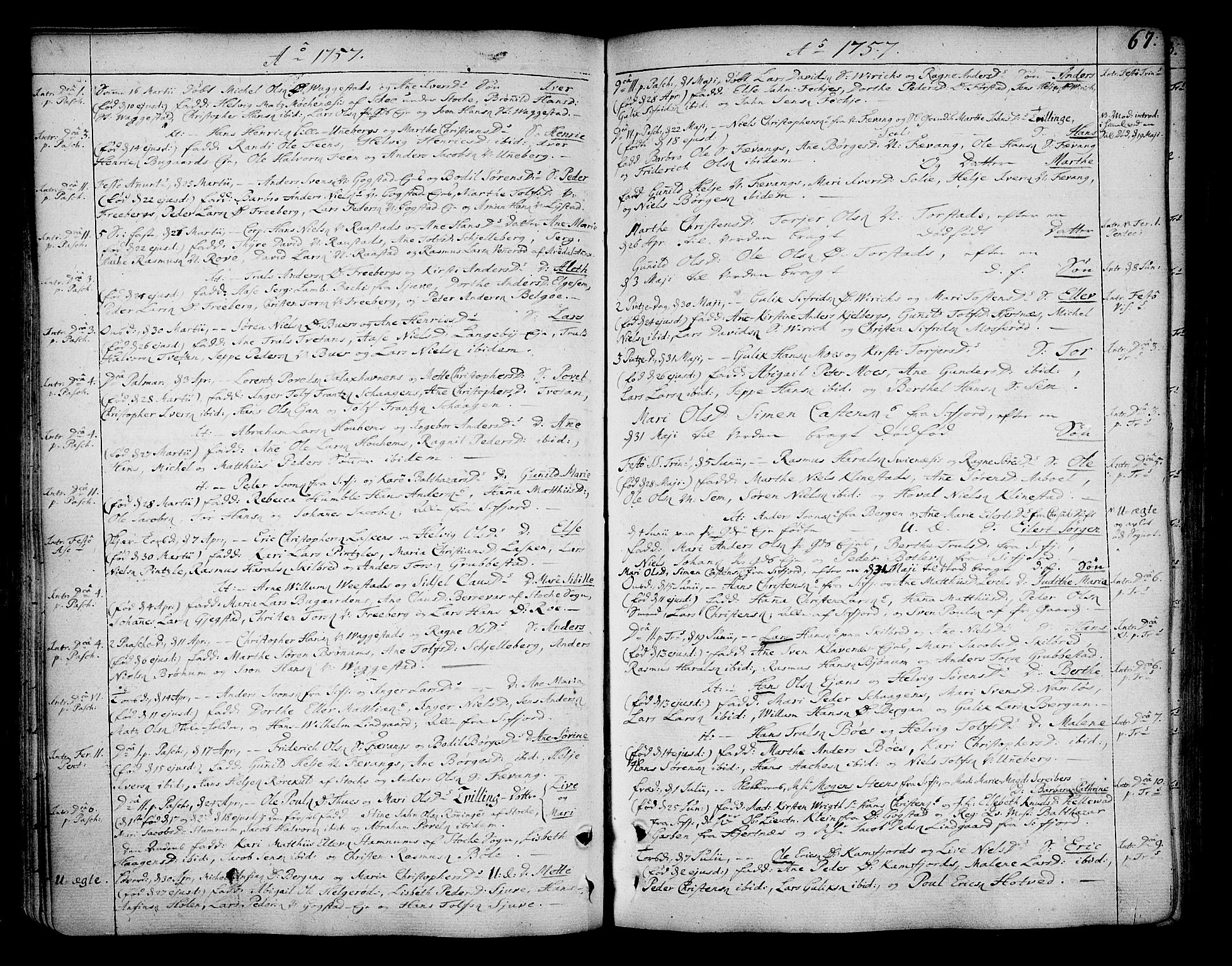 Sandar kirkebøker, SAKO/A-243/F/Fa/L0002: Parish register (official) no. 2, 1733-1788, p. 67