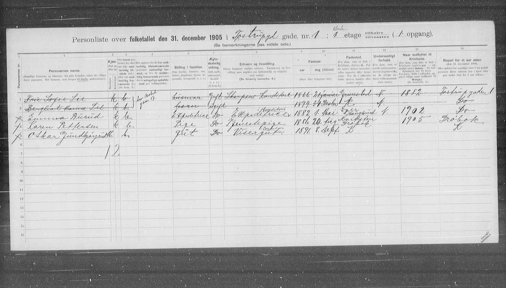 OBA, Municipal Census 1905 for Kristiania, 1905, p. 60478