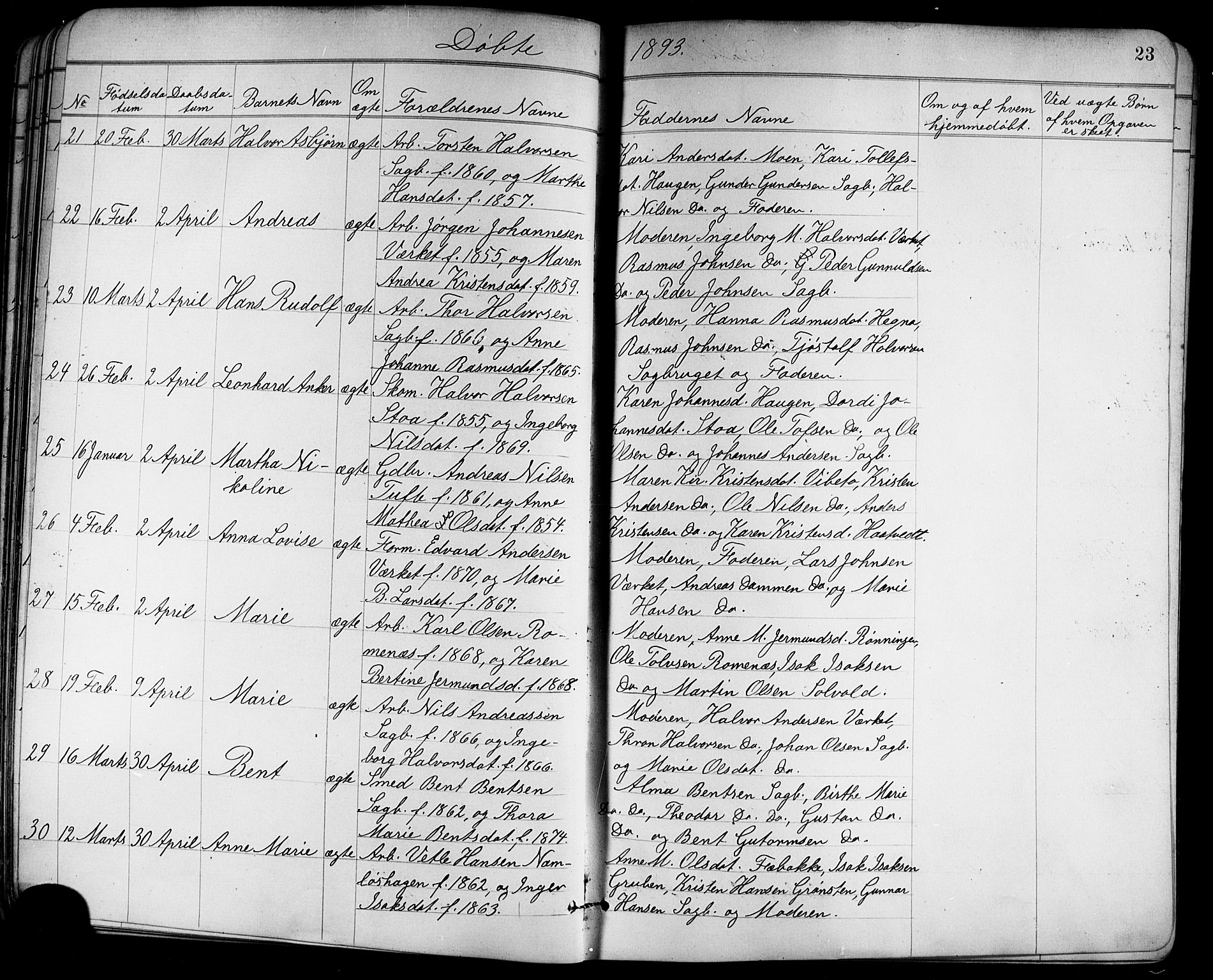 Holla kirkebøker, AV/SAKO-A-272/G/Ga/L0005: Parish register (copy) no. I 5, 1891-1917, p. 23