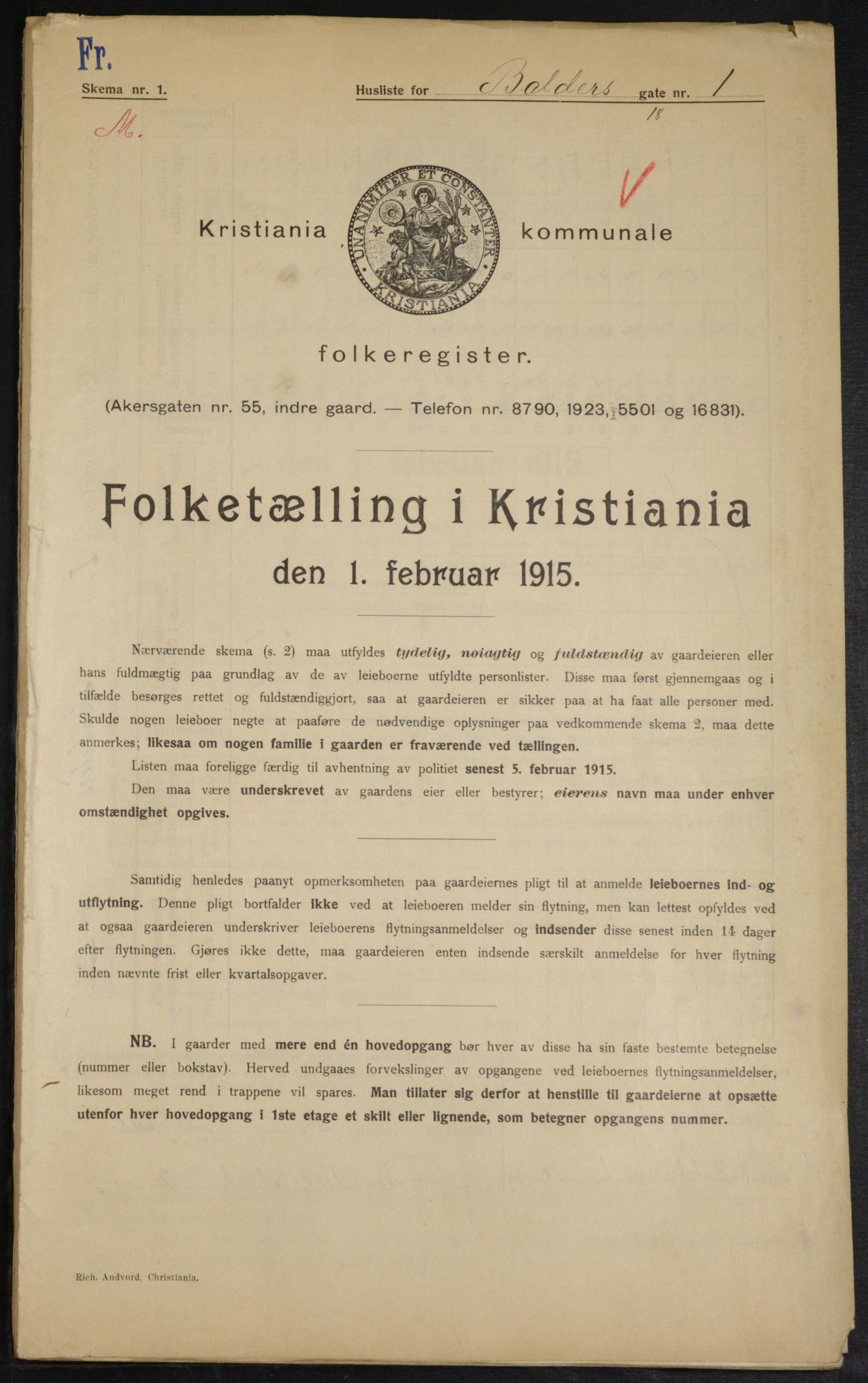 OBA, Municipal Census 1915 for Kristiania, 1915, p. 3105