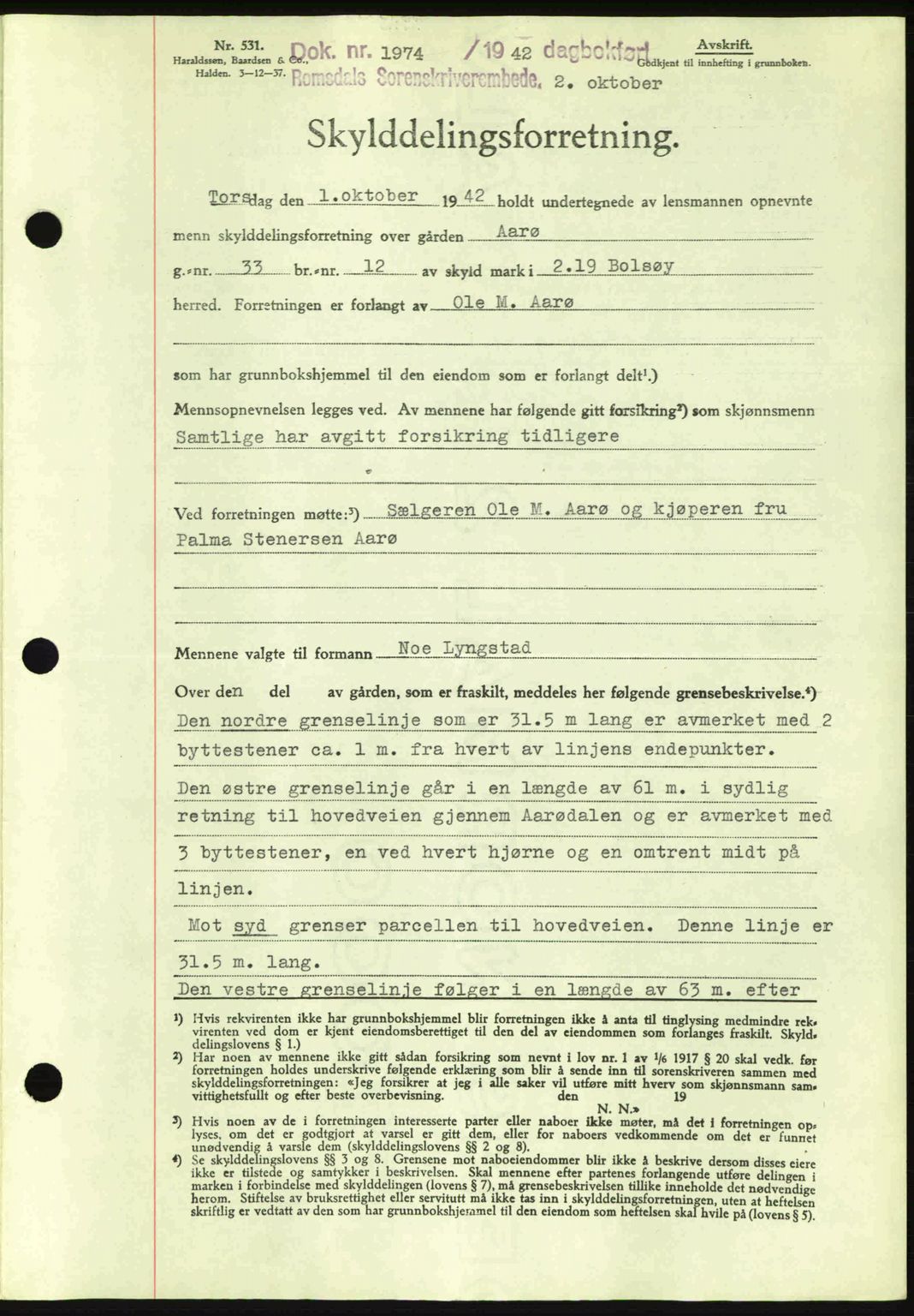 Romsdal sorenskriveri, AV/SAT-A-4149/1/2/2C: Mortgage book no. A12, 1942-1942, Diary no: : 1974/1942