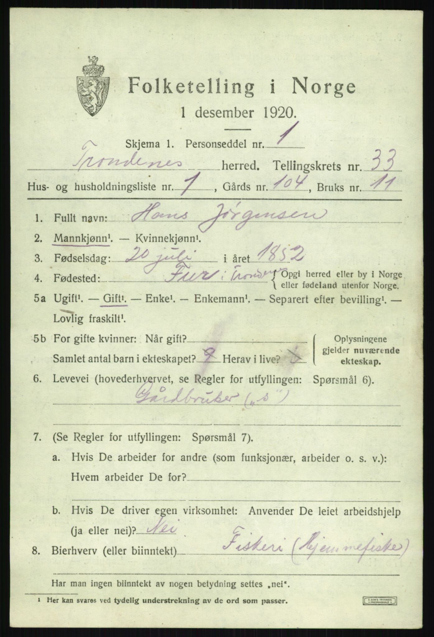 SATØ, 1920 census for Trondenes, 1920, p. 22375