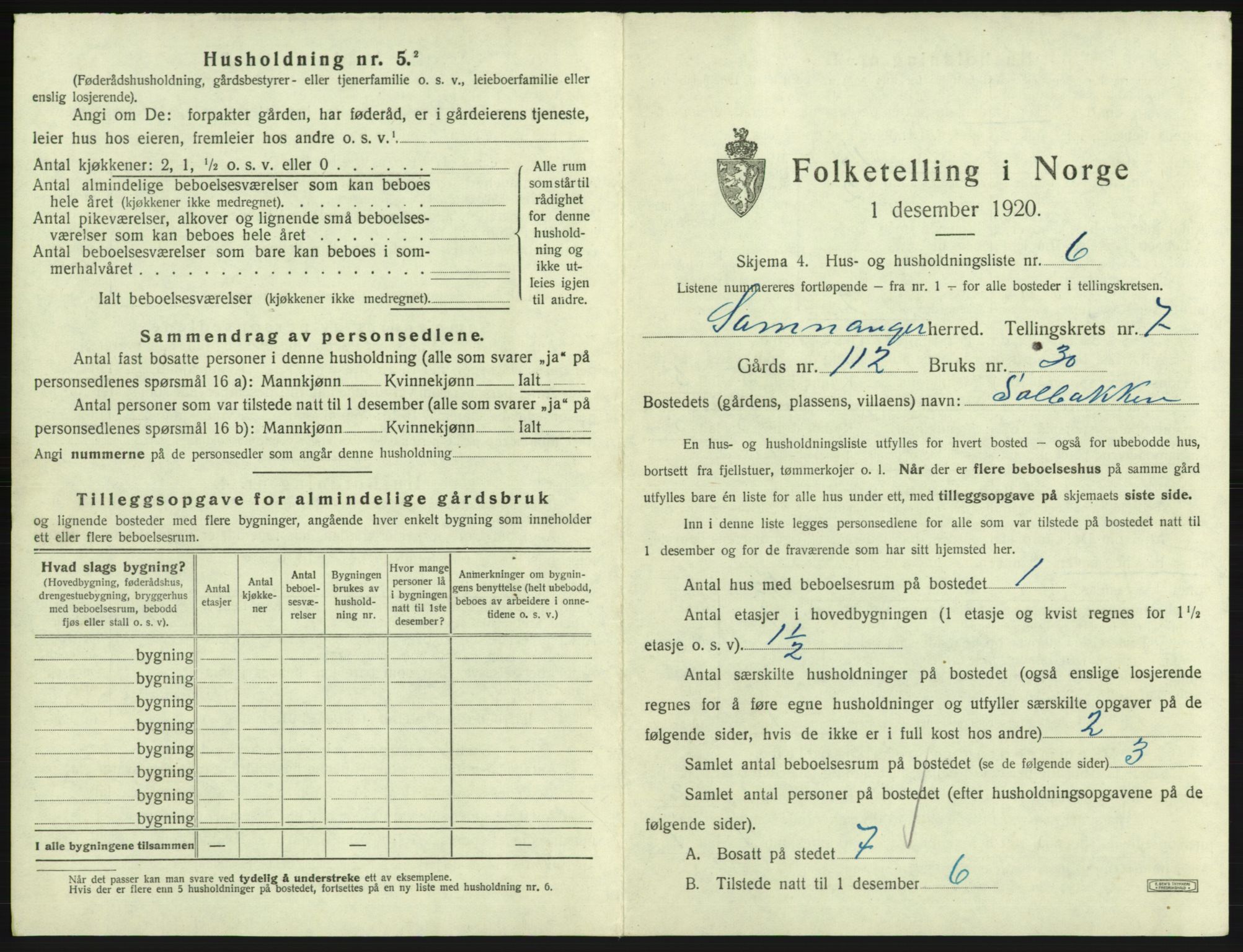 SAB, 1920 census for Samnanger, 1920, p. 406