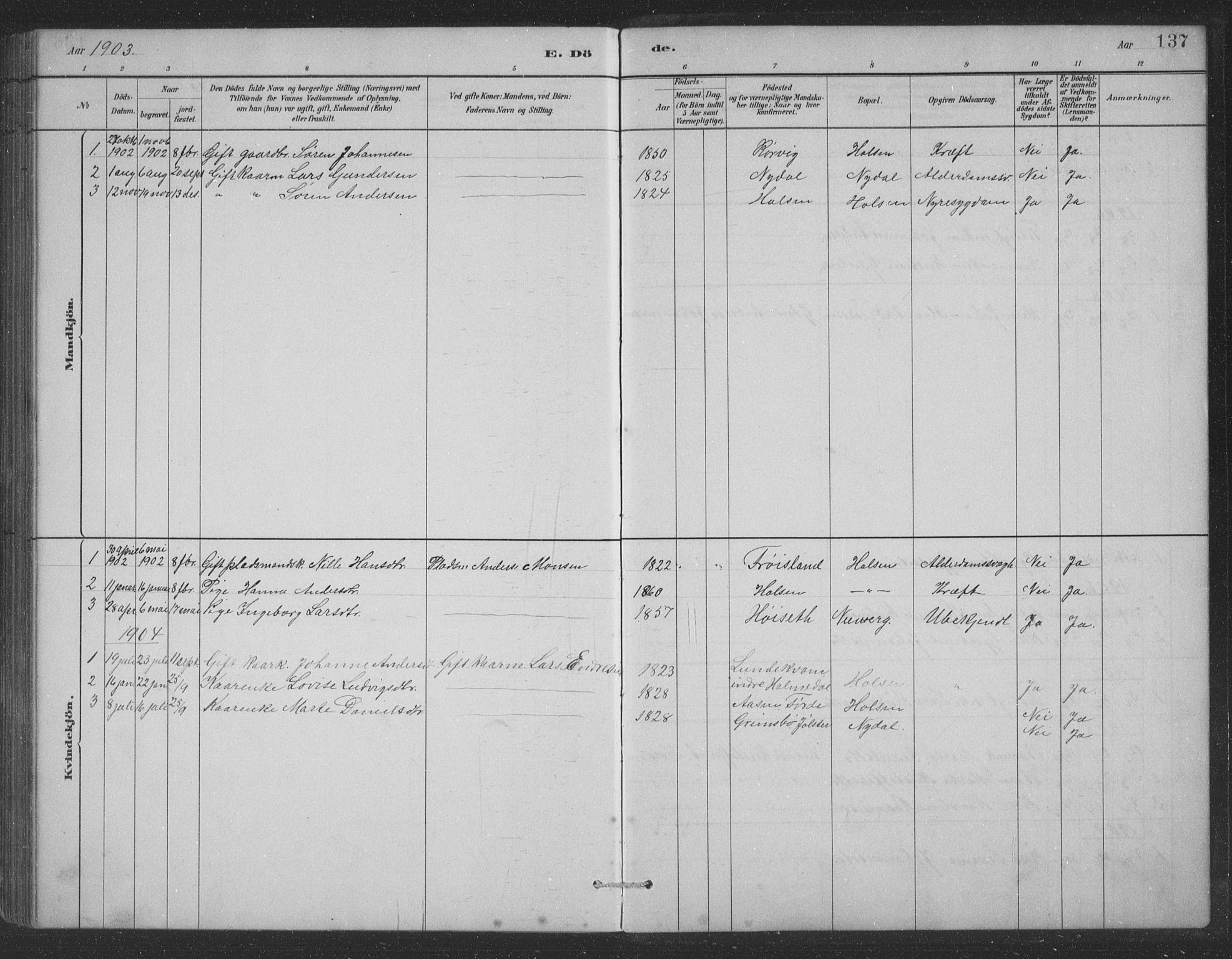 Førde sokneprestembete, AV/SAB-A-79901/H/Hab/Habc/L0002: Parish register (copy) no. C 2, 1881-1911, p. 137