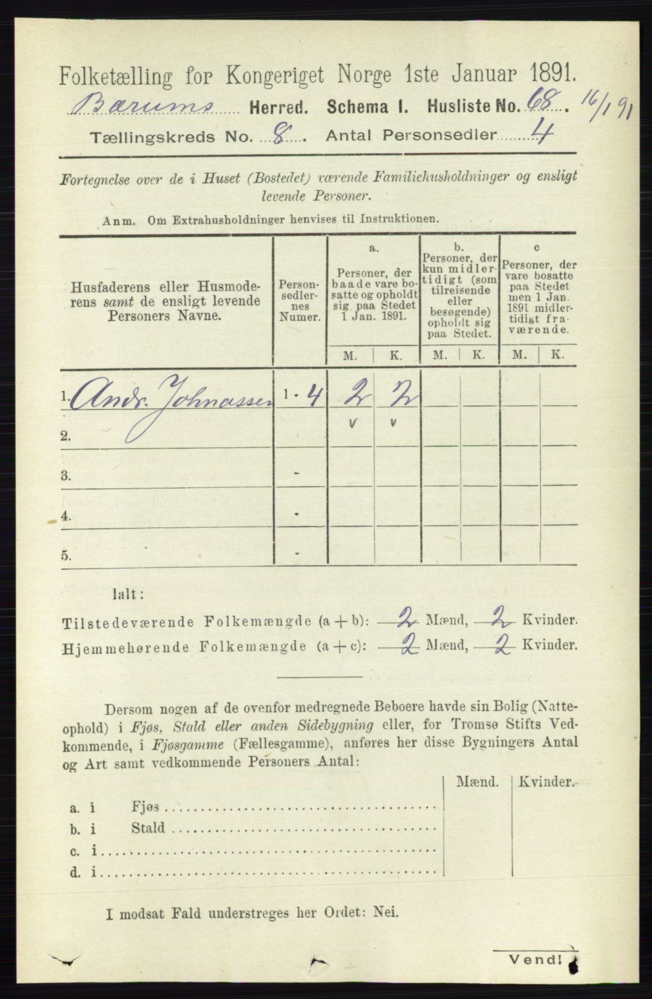 RA, 1891 census for 0219 Bærum, 1891, p. 4516