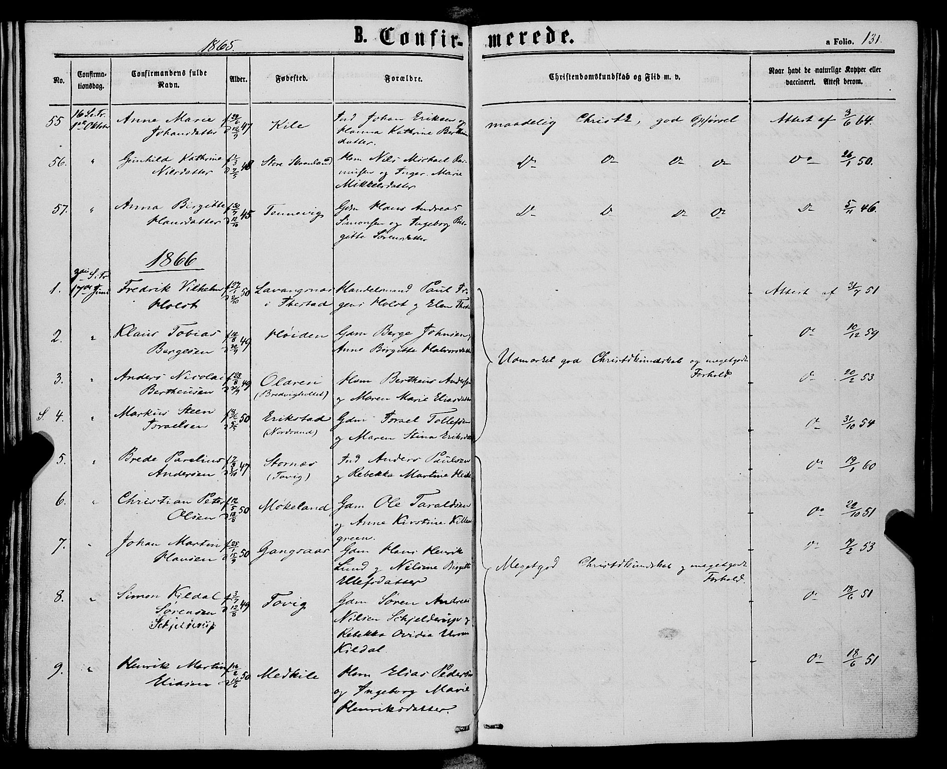 Trondenes sokneprestkontor, AV/SATØ-S-1319/H/Ha/L0012kirke: Parish register (official) no. 12, 1863-1870, p. 131