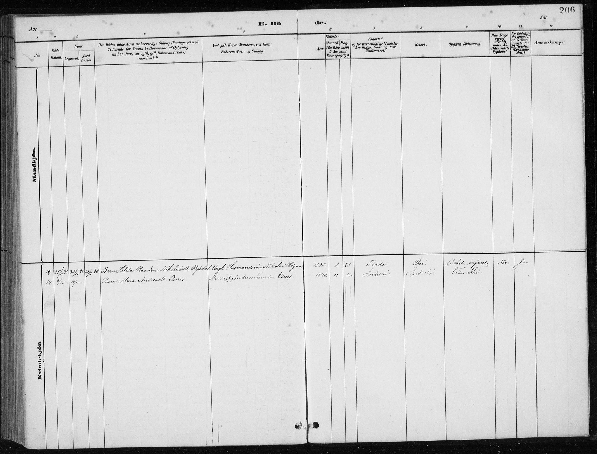 Førde sokneprestembete, SAB/A-79901/H/Hab/Haba/L0002: Parish register (copy) no. A 2, 1881-1898, p. 206