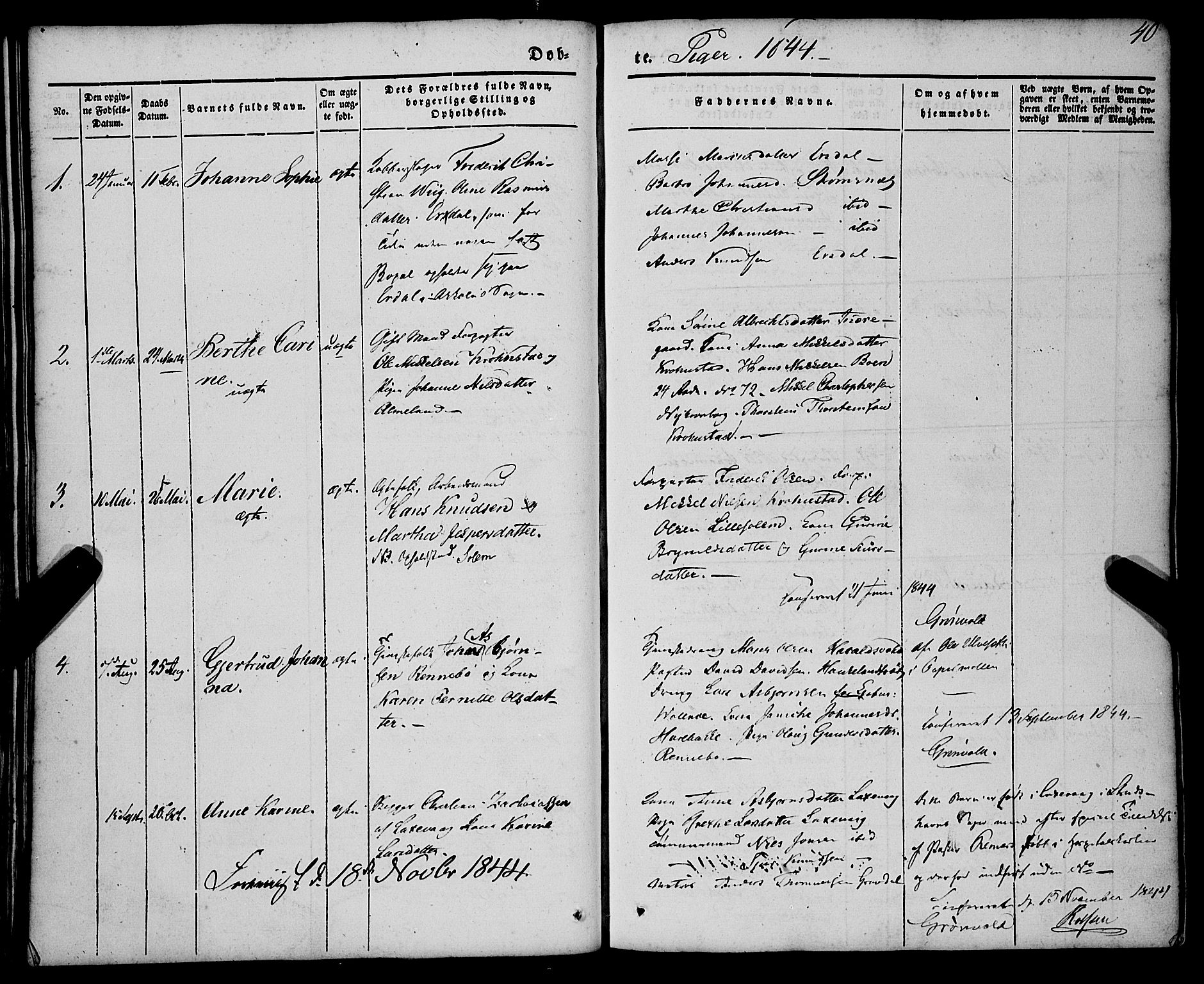 St. Jørgens hospital og Årstad sokneprestembete, SAB/A-99934: Parish register (official) no. A 4, 1844-1863, p. 40