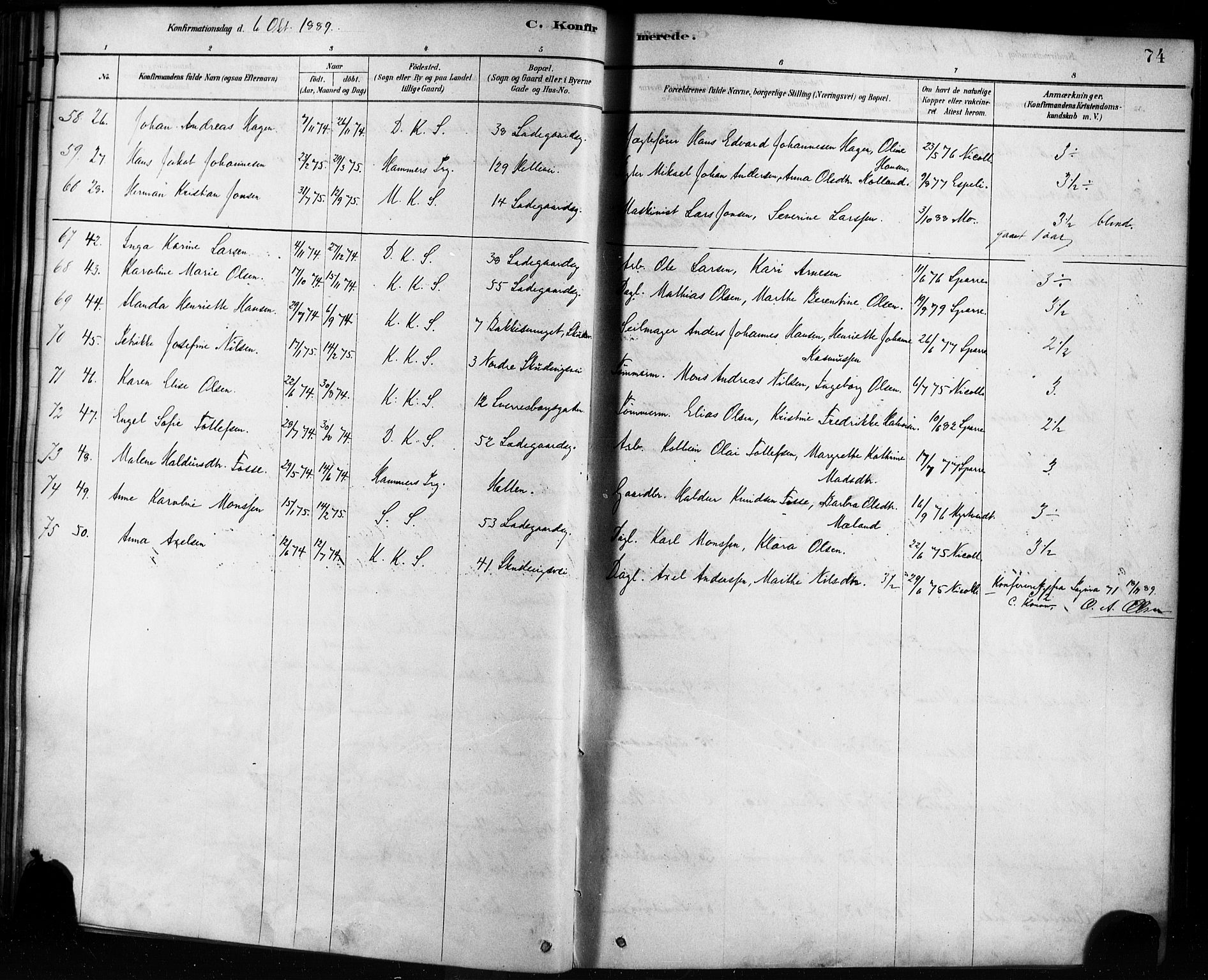 Sandviken Sokneprestembete, AV/SAB-A-77601/H/Ha/L0002: Parish register (official) no. A 2, 1878-1896, p. 74