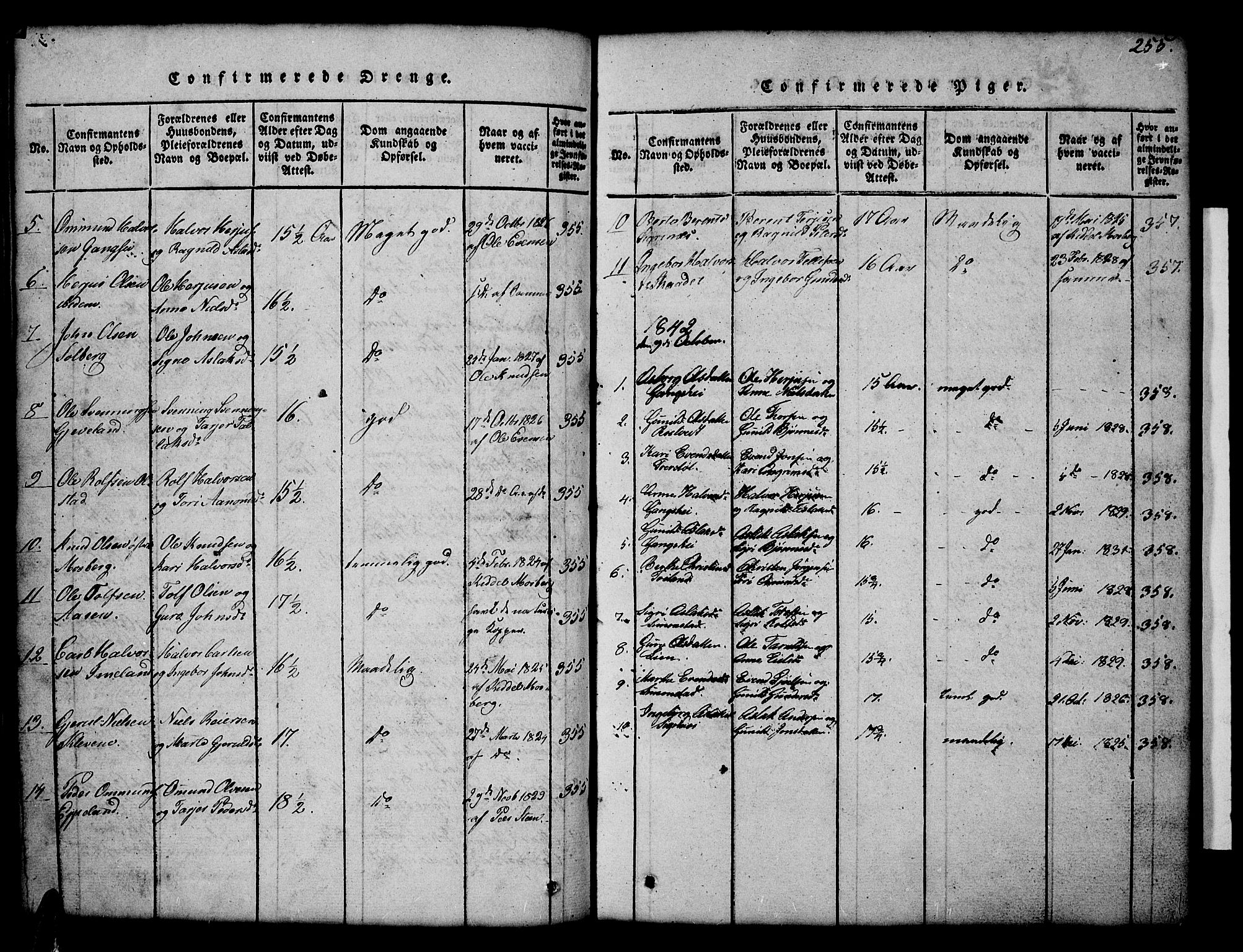 Åmli sokneprestkontor, AV/SAK-1111-0050/F/Fb/Fbc/L0001: Parish register (copy) no. B 1, 1816-1867, p. 255