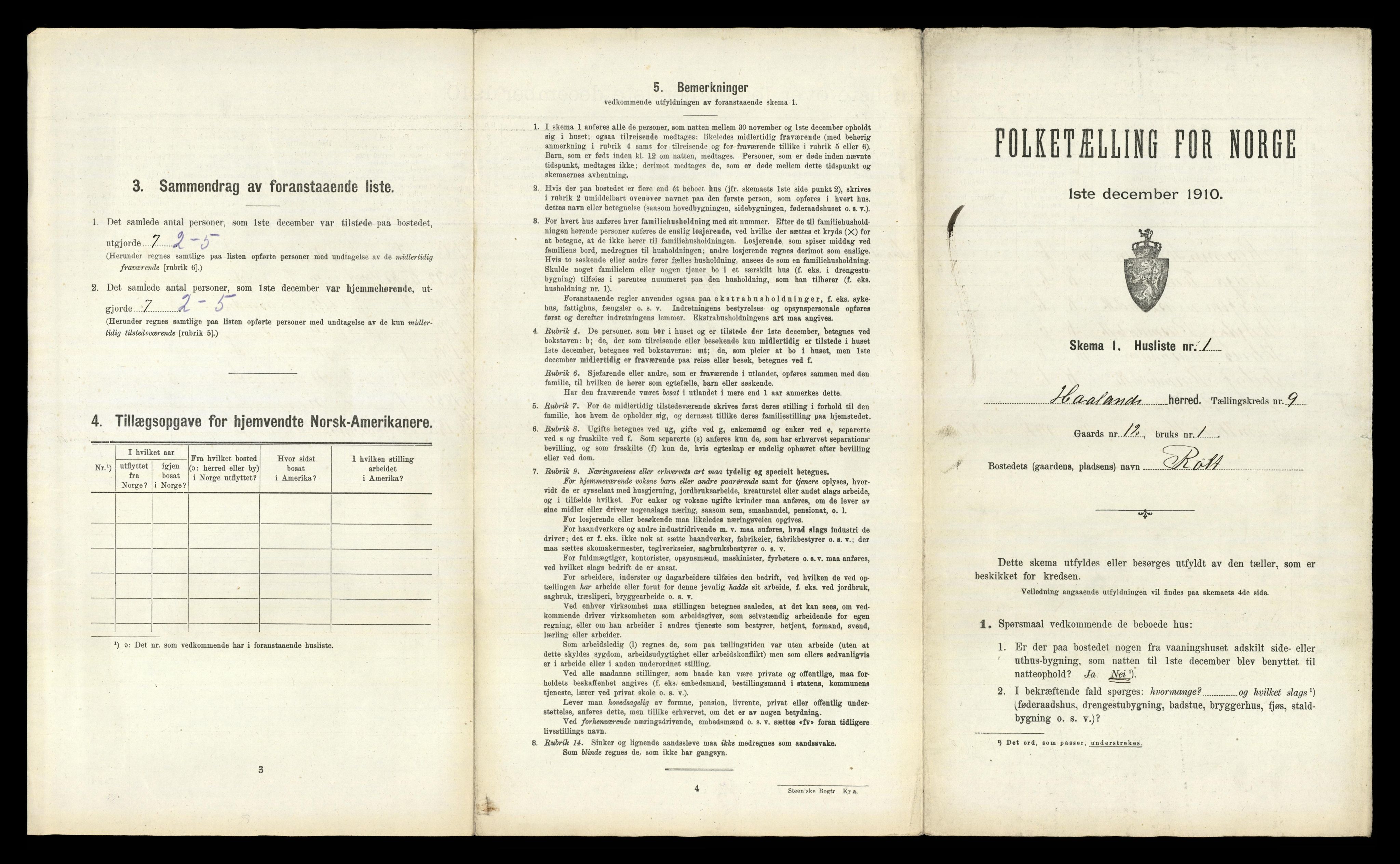 RA, 1910 census for Håland, 1910, p. 1403