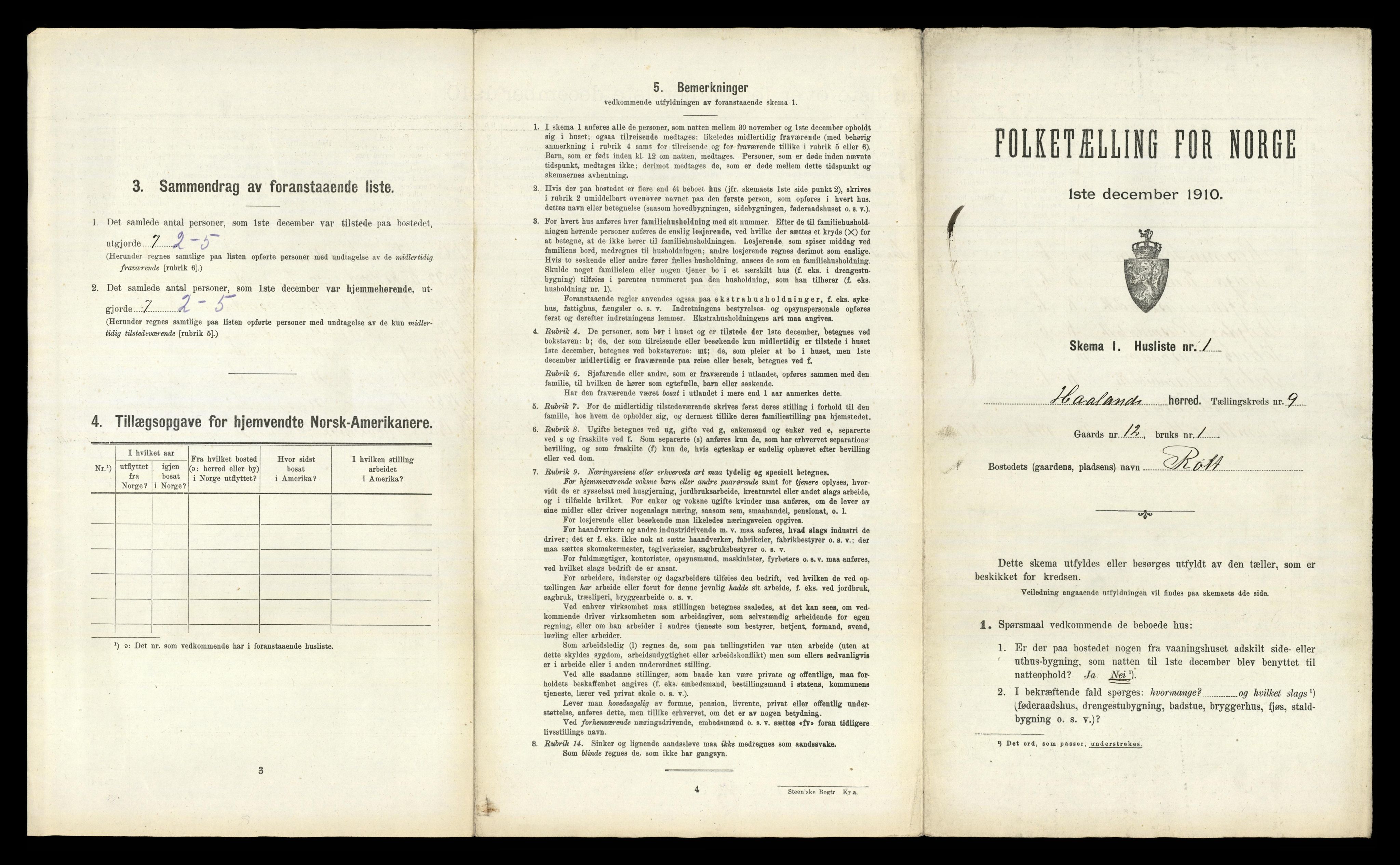 RA, 1910 census for Håland, 1910, p. 1403