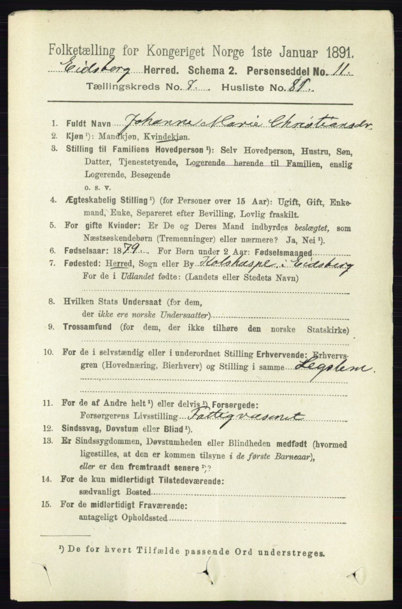 RA, 1891 census for 0125 Eidsberg, 1891, p. 5091